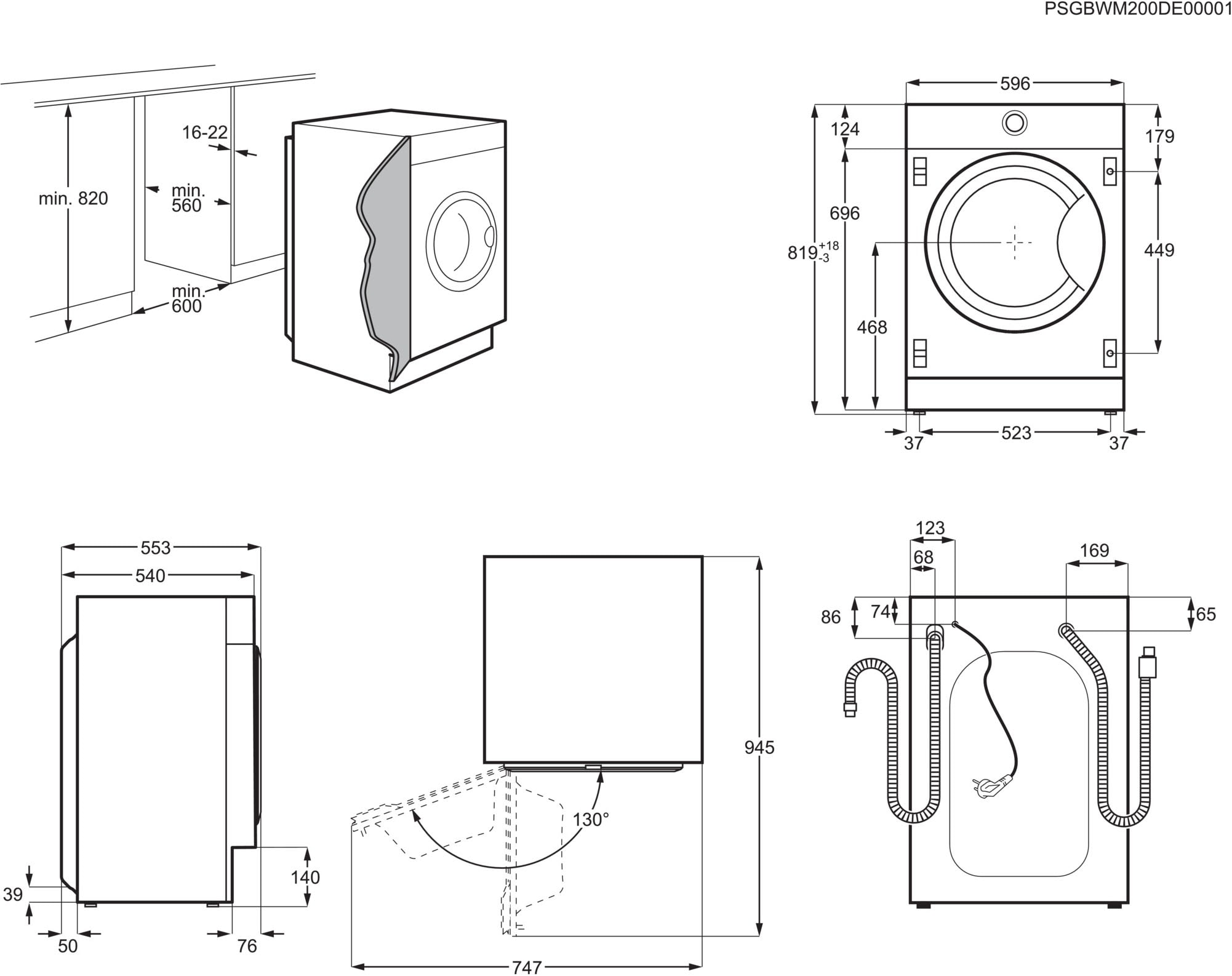 AEG Einbauwaschmaschine 8000 »LR8BI7480« 8 kg 1400 U/min PowerClean: Vollständige Fleckenentfernung in 59 Min. bei nur 30 °C