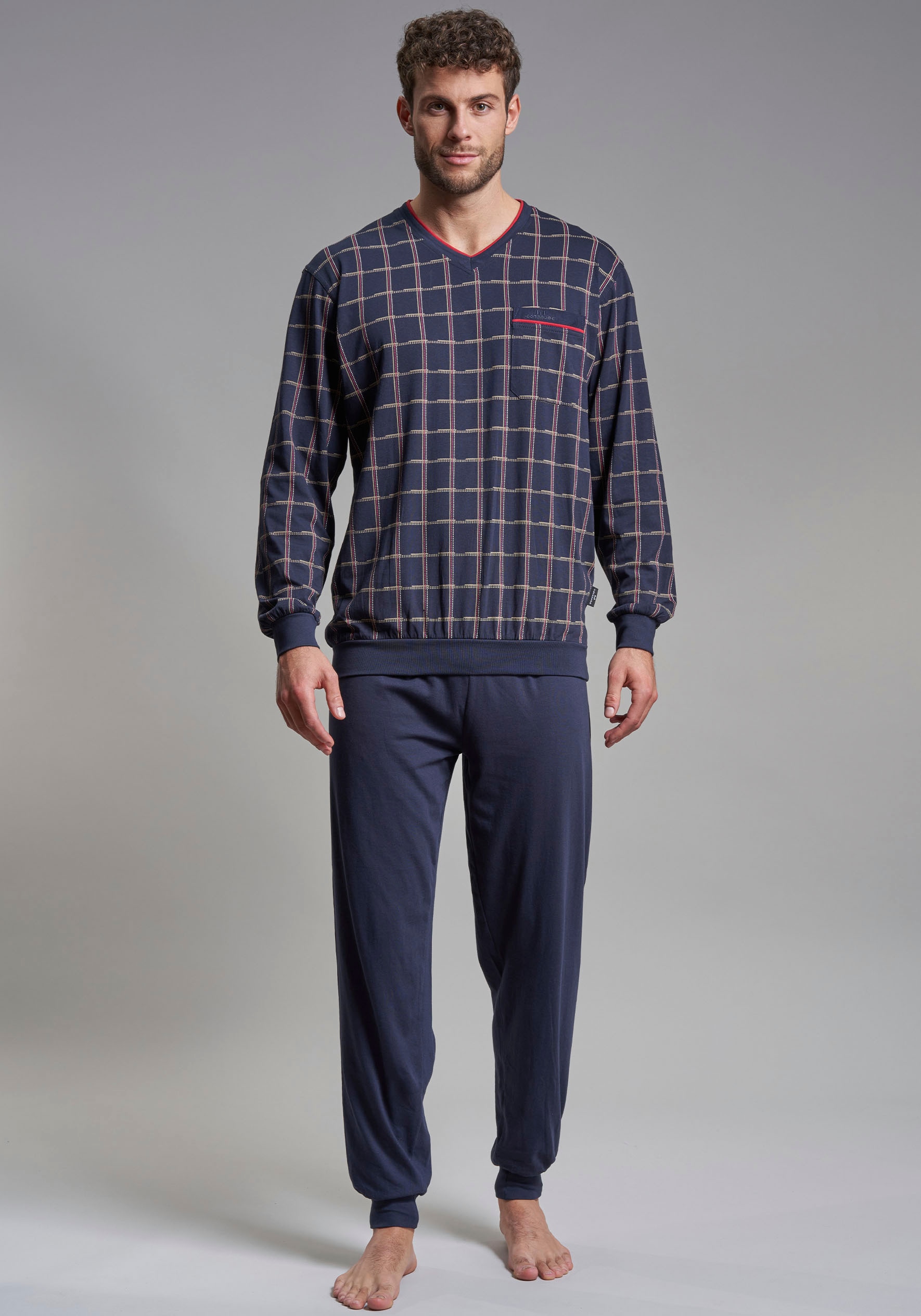 GÖTZBURG Pyjama »Bronx«, (2 tlg.), mit feiner Kontrastnaht und cooler Musterung