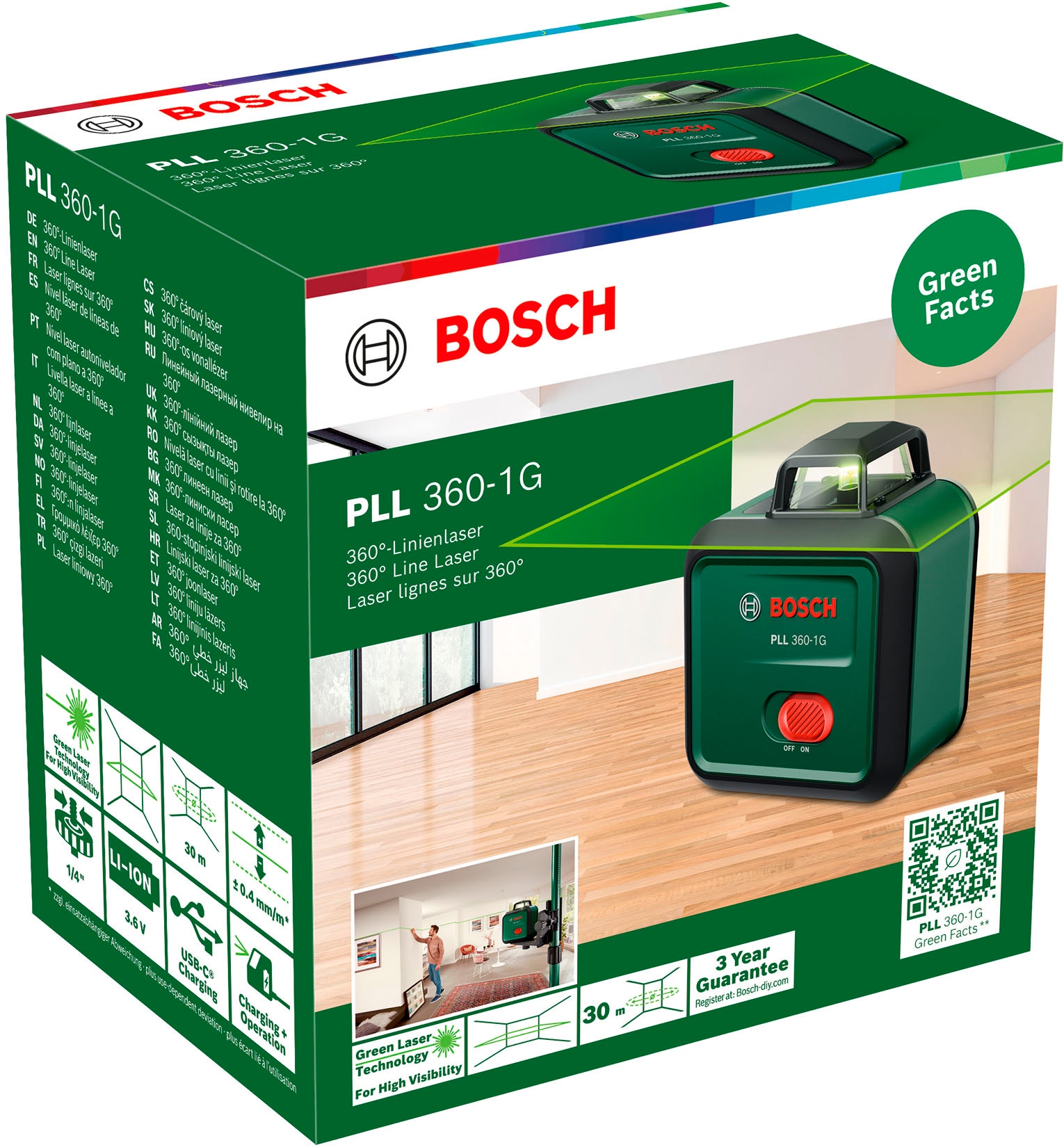 Bosch Home & Garden Linienlaser »PLL 360-1G UNI« Set,  mit Stativ und eingebautem Akku