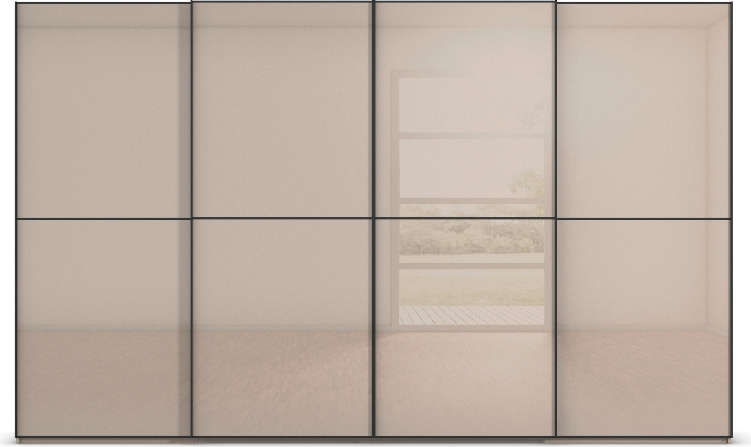 rauch Schwebetürenschrank »Kleiderschrank Schrank Garderobe Schlafzimmerschrank SCALE-DUO«, edle zweigeteilte Türen Glas-Front mit 3 Zierleisten MADE IN GERMANY