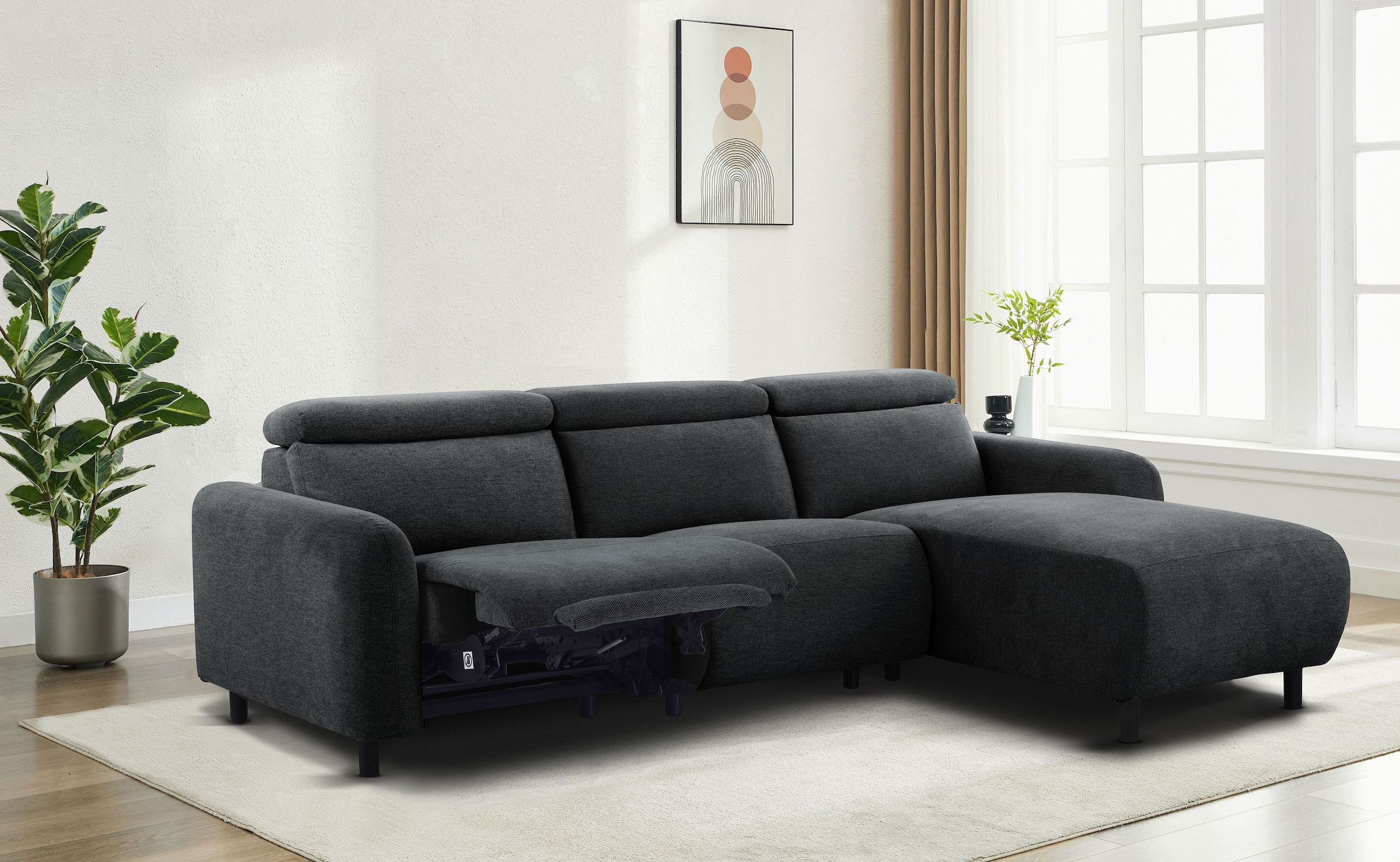 Home affaire Ecksofa »SKAANE Struktur, L-Form, 274 cm, manuelle u. elektrische Funktion,«, rundes Design, Kopfteilverstellung, Federkernpolsterung