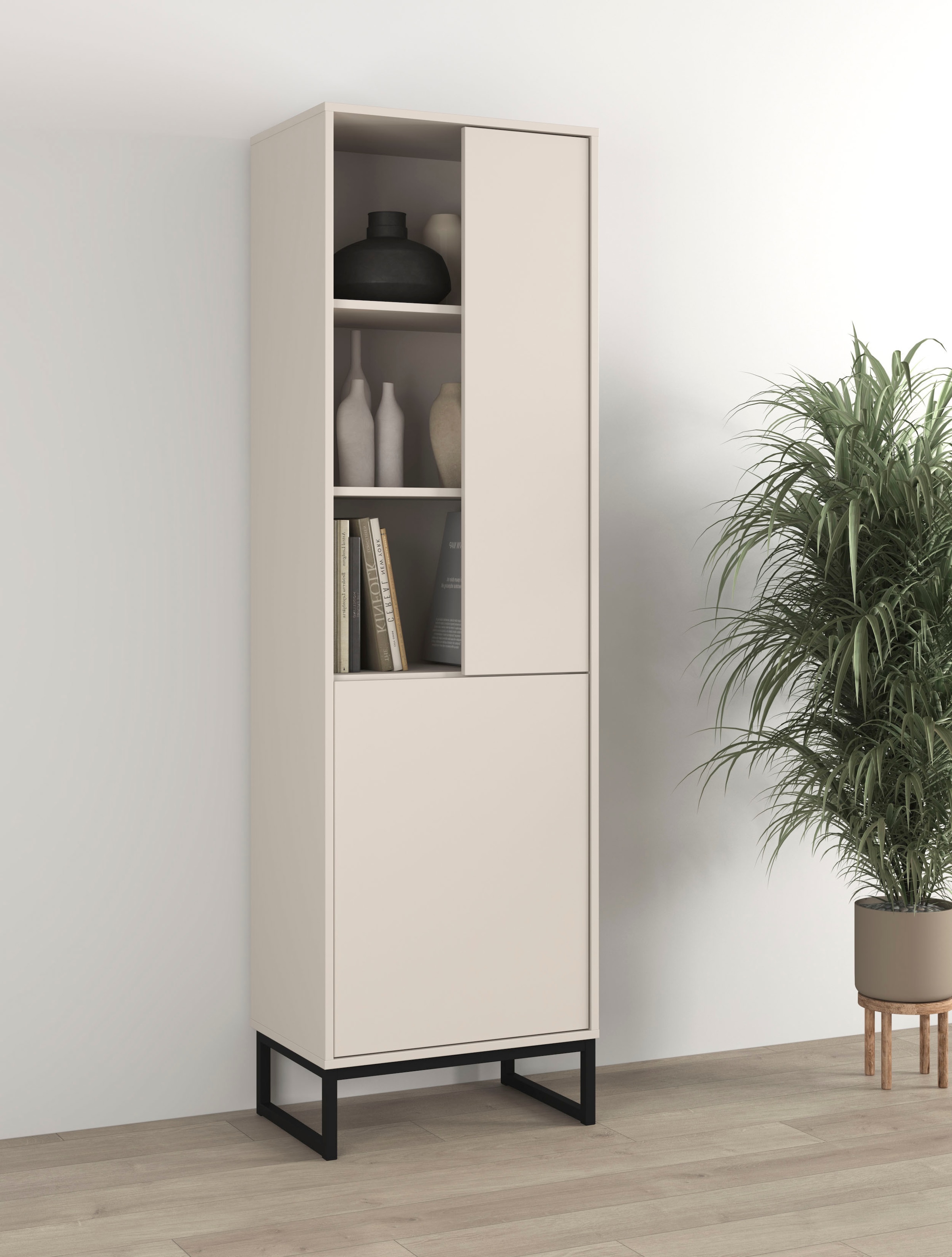 OTTO home, Vitrine »Loft, Höhe 180 cm, moderne grifflose Standvitrine mit 2 Türen« Hochschrank mit viel Stauraum, verstellbaren Einlegeböden, Regal, 