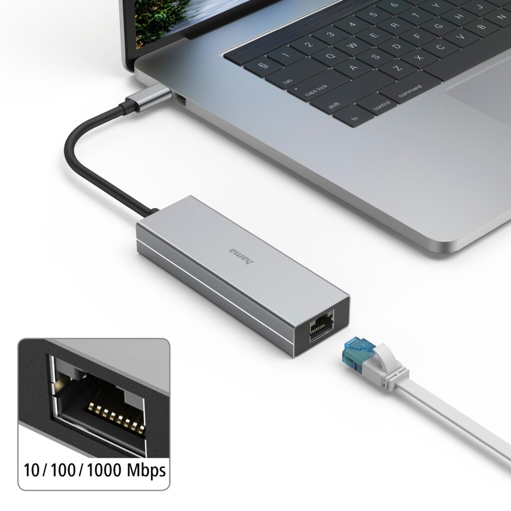 Hama USB-Adapter »USB-C Hub Multiport, 2x USB-A, USB-C, LAN/Ethernet, Notebook Laptop«, USB-C zu USB-C-RJ-45 (Ethernet)-USB Typ A