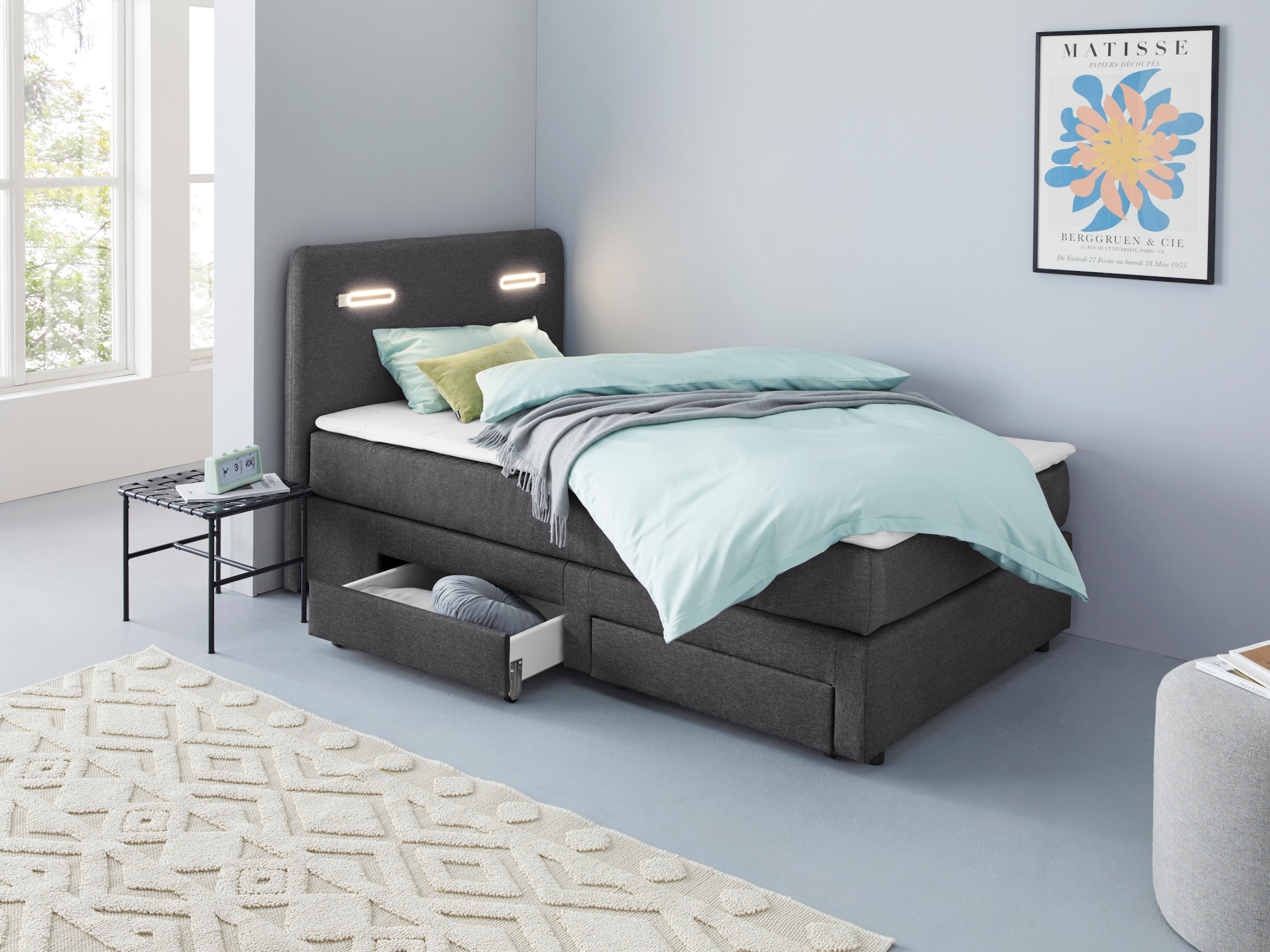 Home affaire Boxbett »Luan« Schubkästen, LED-Beleuchtung und Topper, in Breite 120 cm und 180 cm
