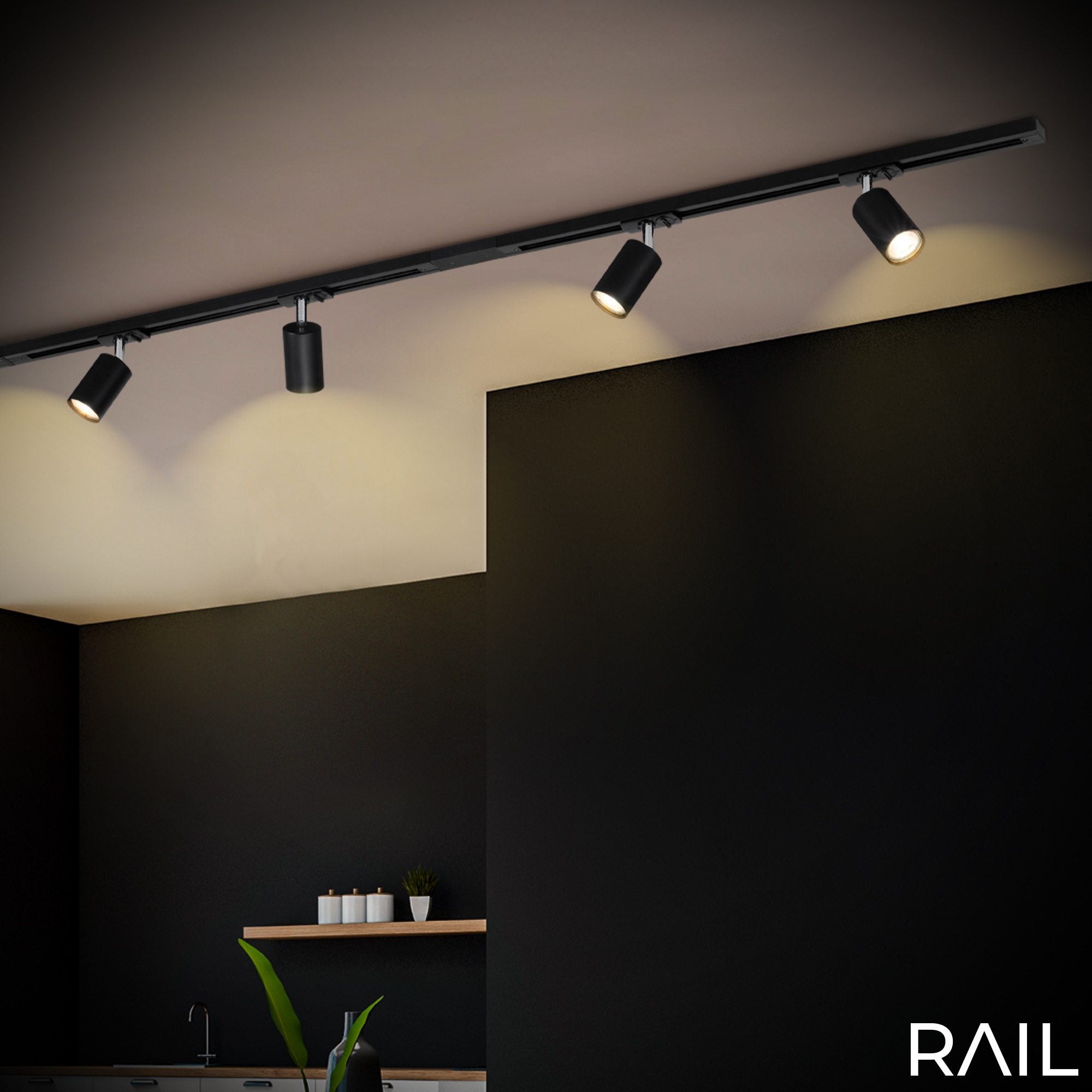 Briloner Leuchten Schienensystem-Sets »RAIL« GU10 9 Stk. Schienensystem Rail 1,5 m Schwarz max. 9W Decke Wohnzimmer Büro Küche