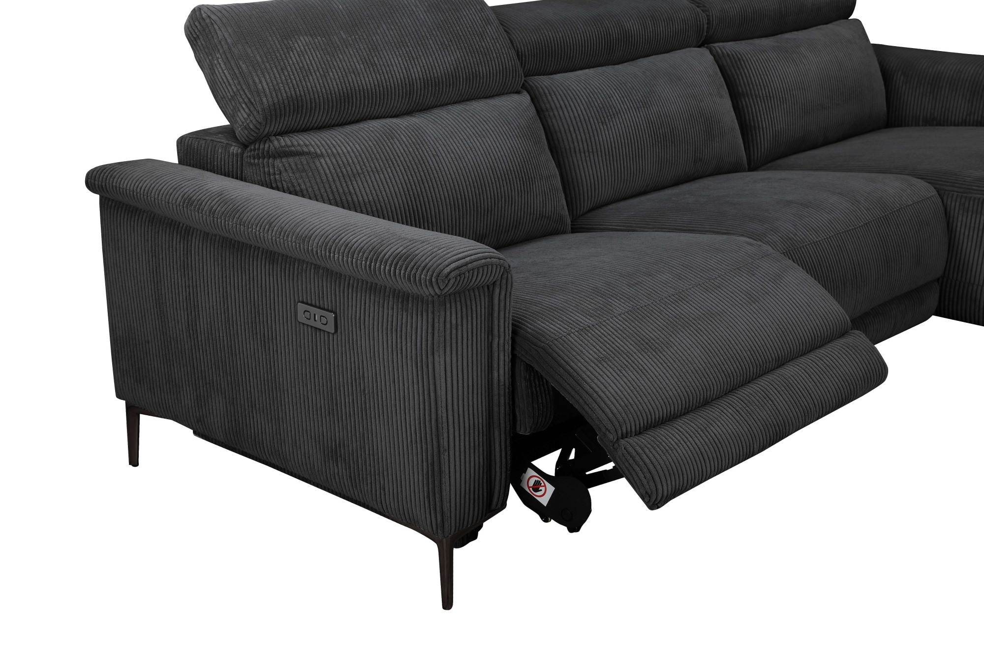 Places of Style Ecksofa »Lund in Cord, L-Form, 261 cm, manuelle und elektr. Relaxfunktion,«, USB-A und Kopfteilverstellung
