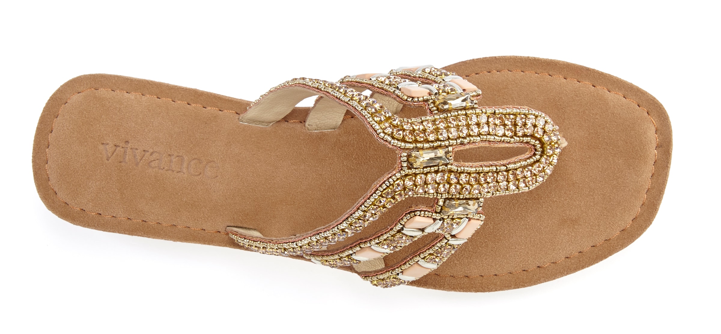 Vivance Zehentrenner, Sandale, Pantolette aus Leder mit Schmucksteinchen