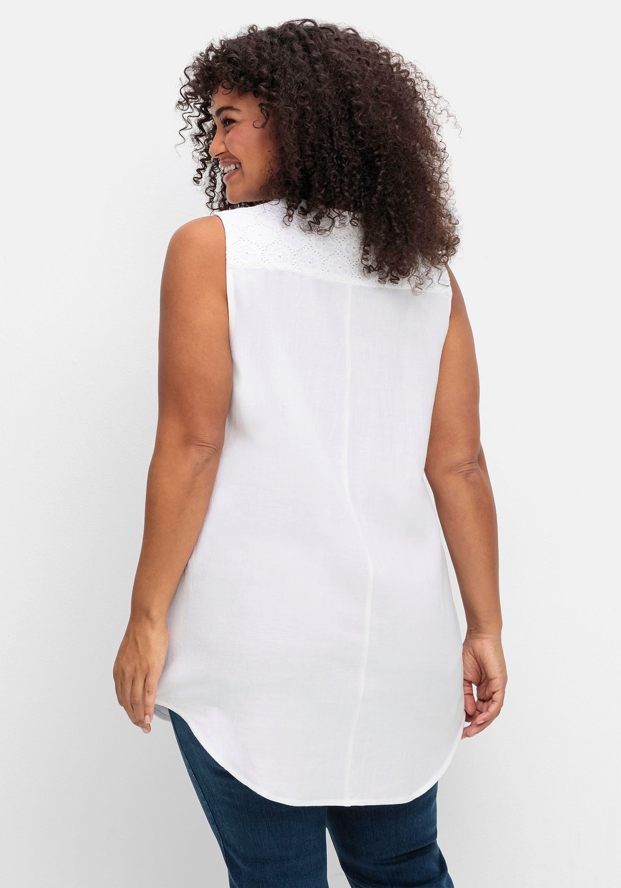 Sheego Shirttop »Webtop mit Spitzenbesatz, mit Leinenanteil«