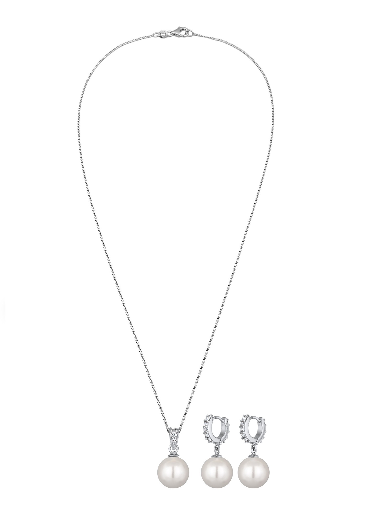 Elli Ohrring und Ketten Set »Schmuckset Muschelkernperlen Weiß Glas Kristalle 925 Sterling Silber« ()