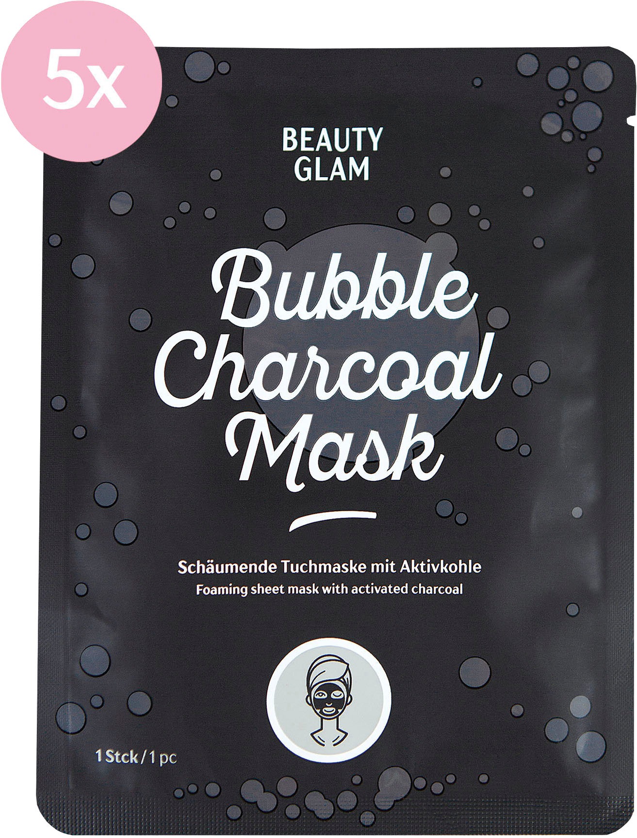 BEAUTY GLAM Gesichtsmasken-Set »Bubble Charchoal Mask«, (Set, 5 tlg.)