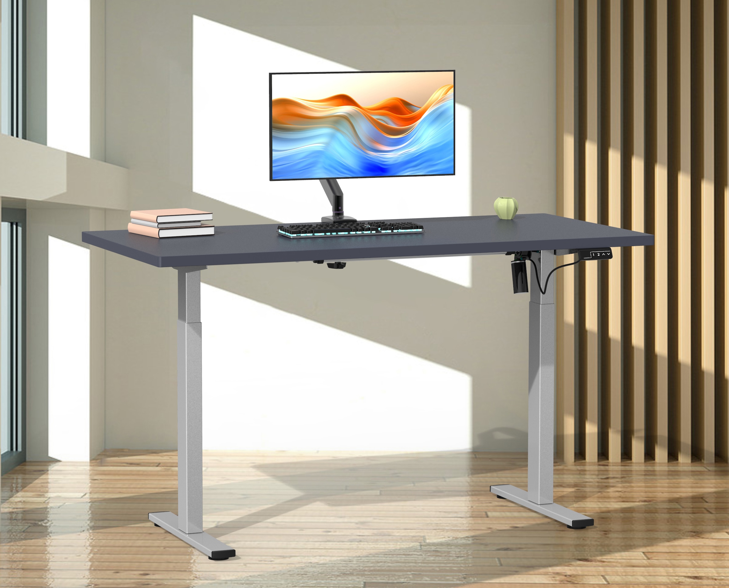 VCM Schreibtisch »VCM Höhenverstellbarer Schreibtisch stufenlos elektrisch höhenverstellbar Lona 140x80 Silber«, (Lona)