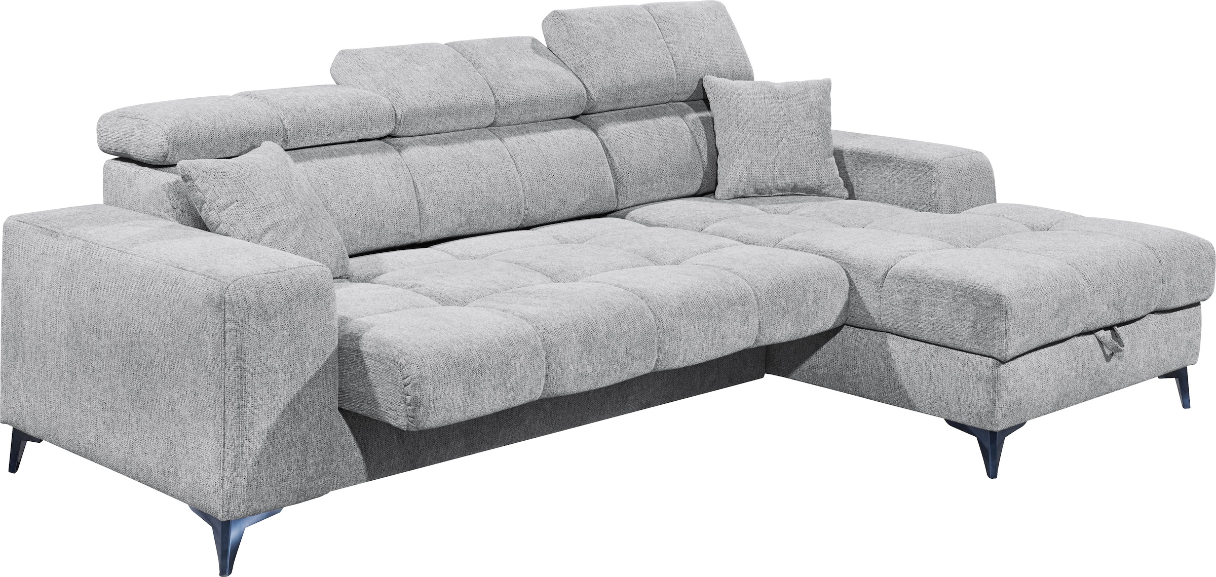 ED EXCITING DESIGN Ecksofa »Sydney L-Form mit Bettfunktion, Bettkasten, Kopfteilverstellung« motorischer Sitztiefenverstellung, USB-Port & 2 Zierkissen