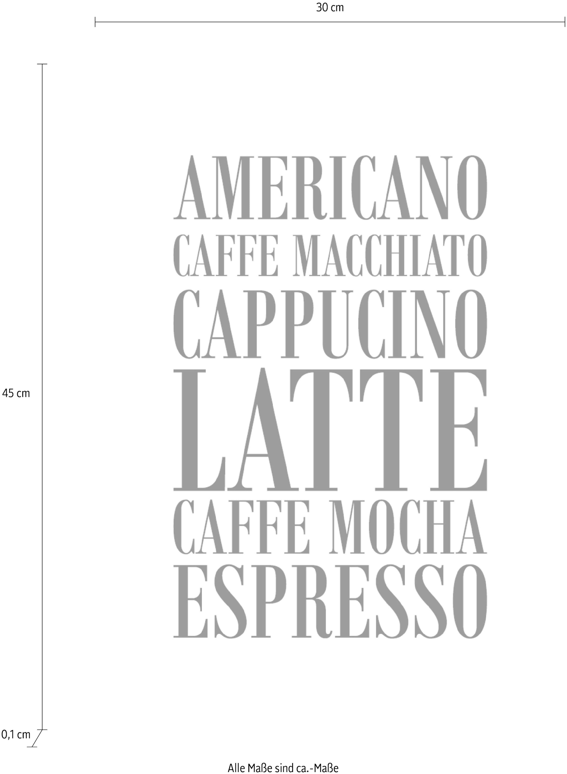 queence Wanddekoobjekt »Kaffee, Cappucino, Expresso ...« Stahlschild, Blechschild, Spruch, Witzig, Wanddeko, retro, 20x30cm