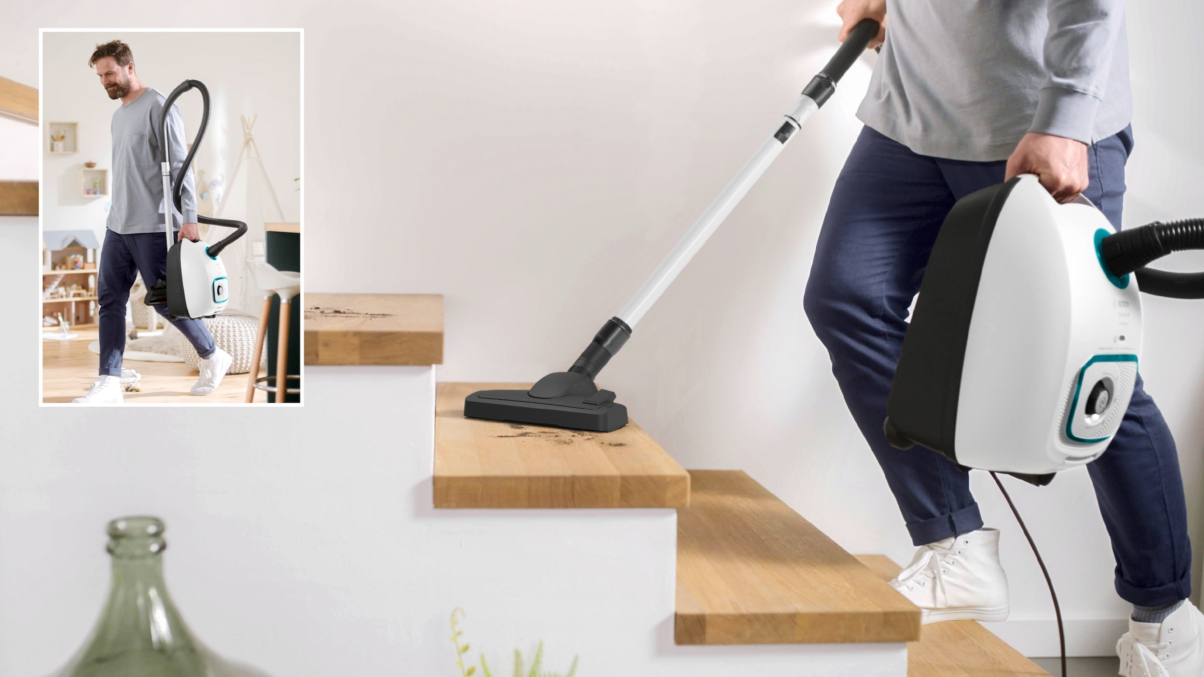 BOSCH Bodenstaubsauger »Serie 4 ProHygienic BGD41HYG, ideal für Allergiker, Hygiene-Filter«, 600 W, mit Beutel, 10 Jahre Motorgarantie, integriertes Zubehör, langes Kabel, weiß
