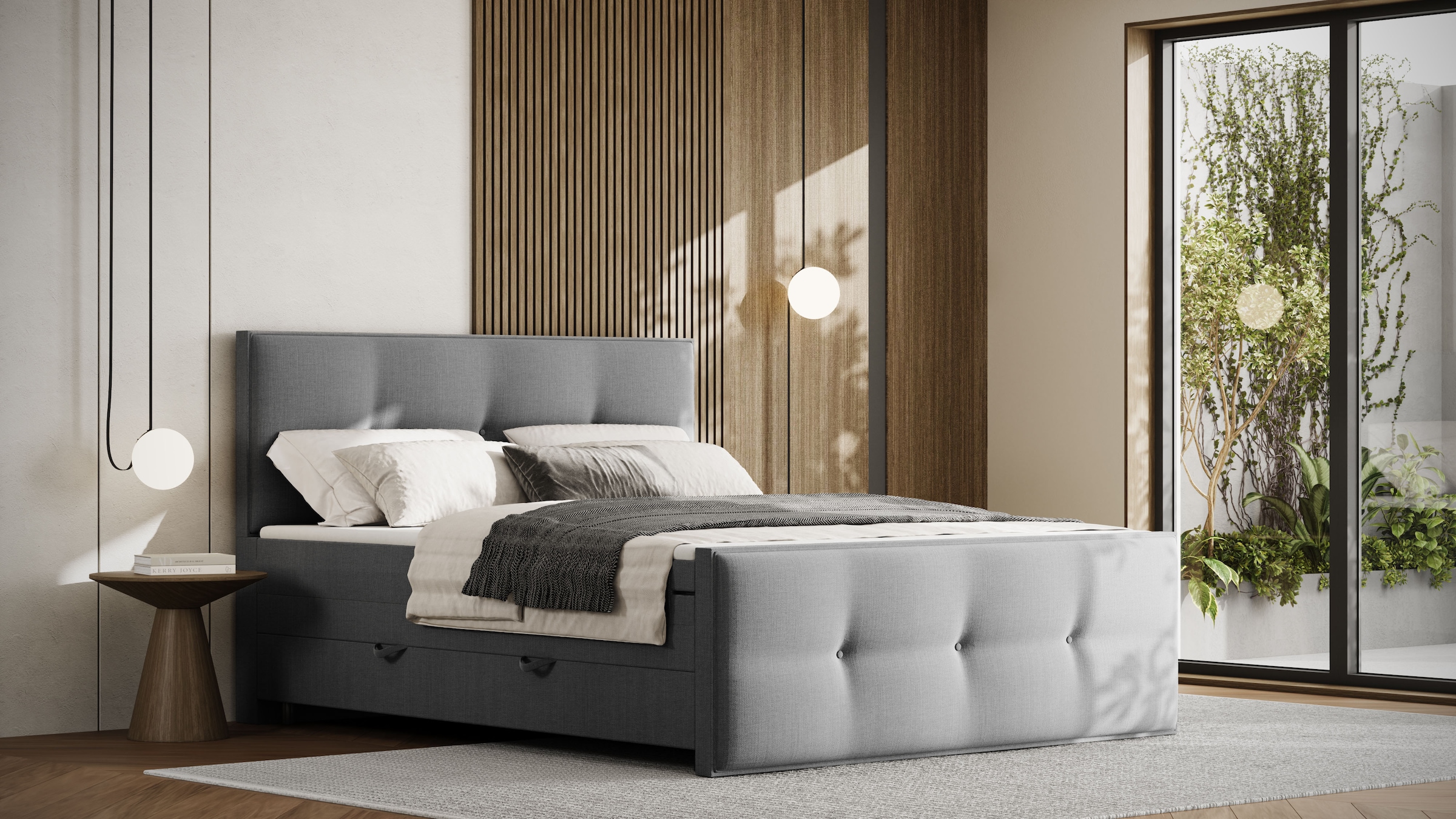 FORTE Boxspringbett »Eve inkl. zwei Bettkästen und Kaltschaum Topper« und einer 7-Zonen-Tonnentaschen-Federkernmatratze (H3)