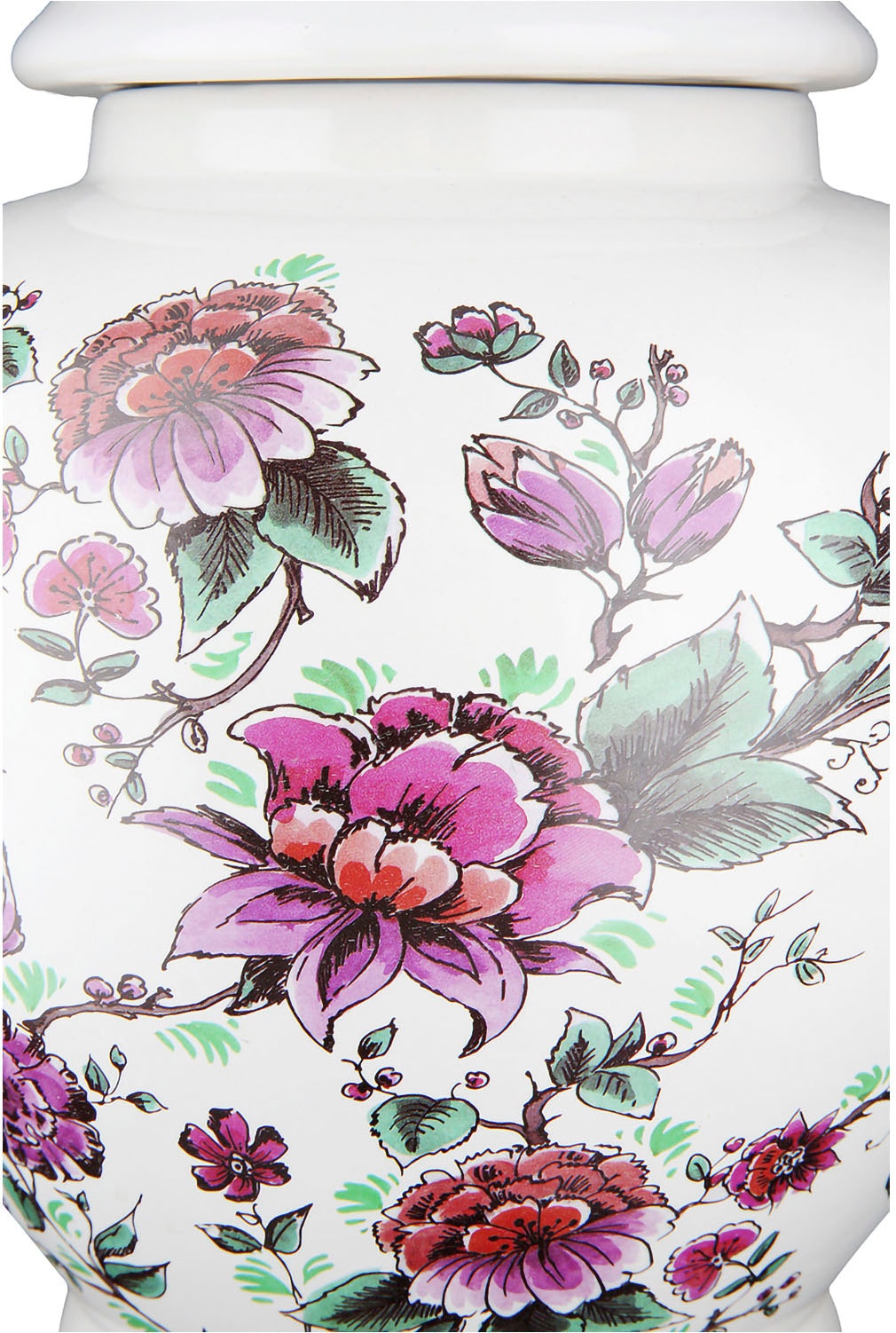 GILDE Dekovase »Deckelvase Florale, aus Keramik, Höhe ca. 31,5 cm«, (1 St.), wasserdicht