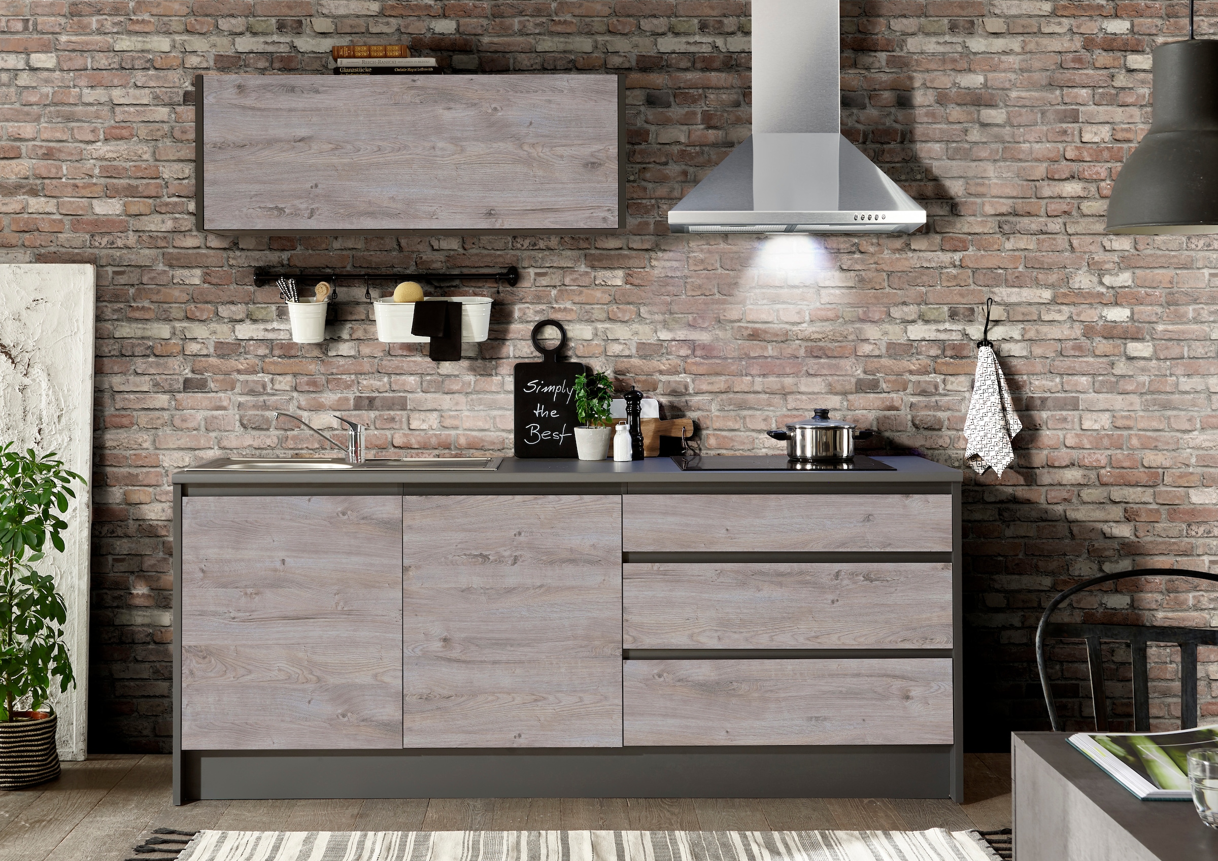 BASIC by Balculina Küchenzeile »Less«, (Set), mit E-Geräten, Breite 210+150 cm