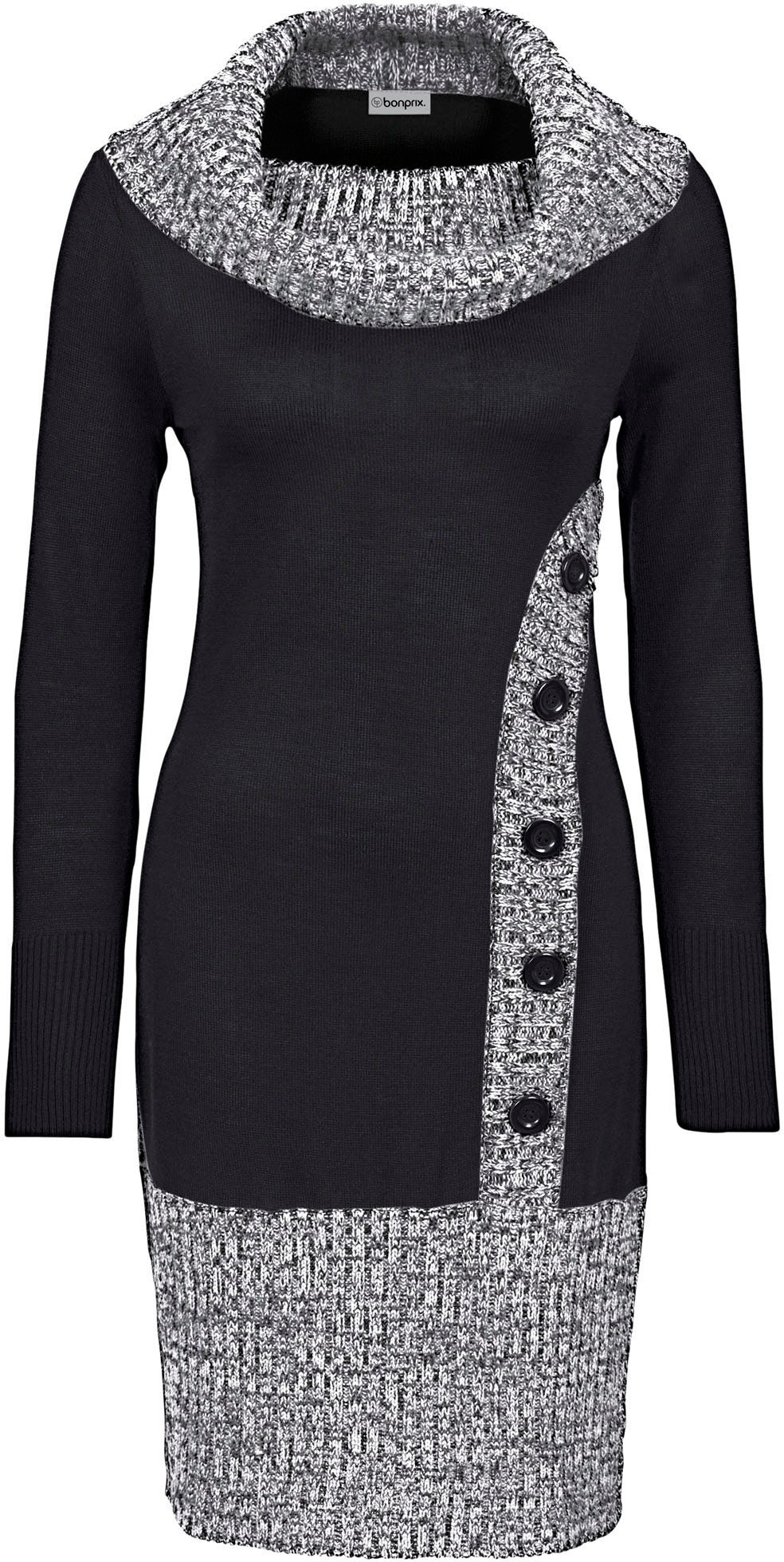 bonprix Strickkleid »Figurbetontes Strickkleid mit Schalkragen« mit Rollkragen, aus Polyacryl, eng anliegend, melierte Optik