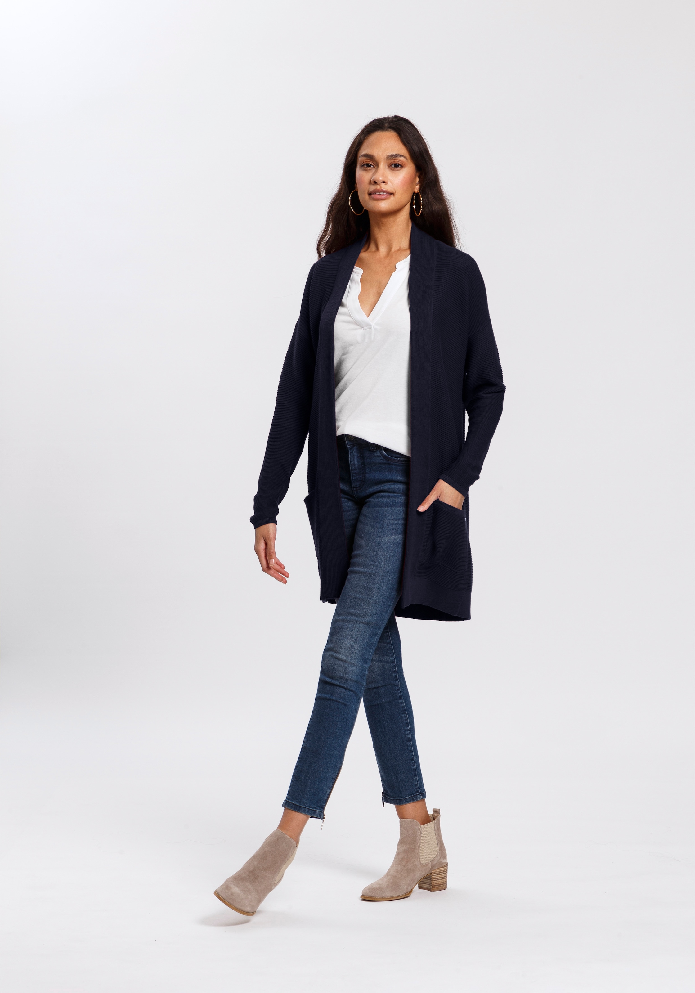 TOM TAILOR Longstrickjacke aus Rippstrick mit aufgesetzten Taschen