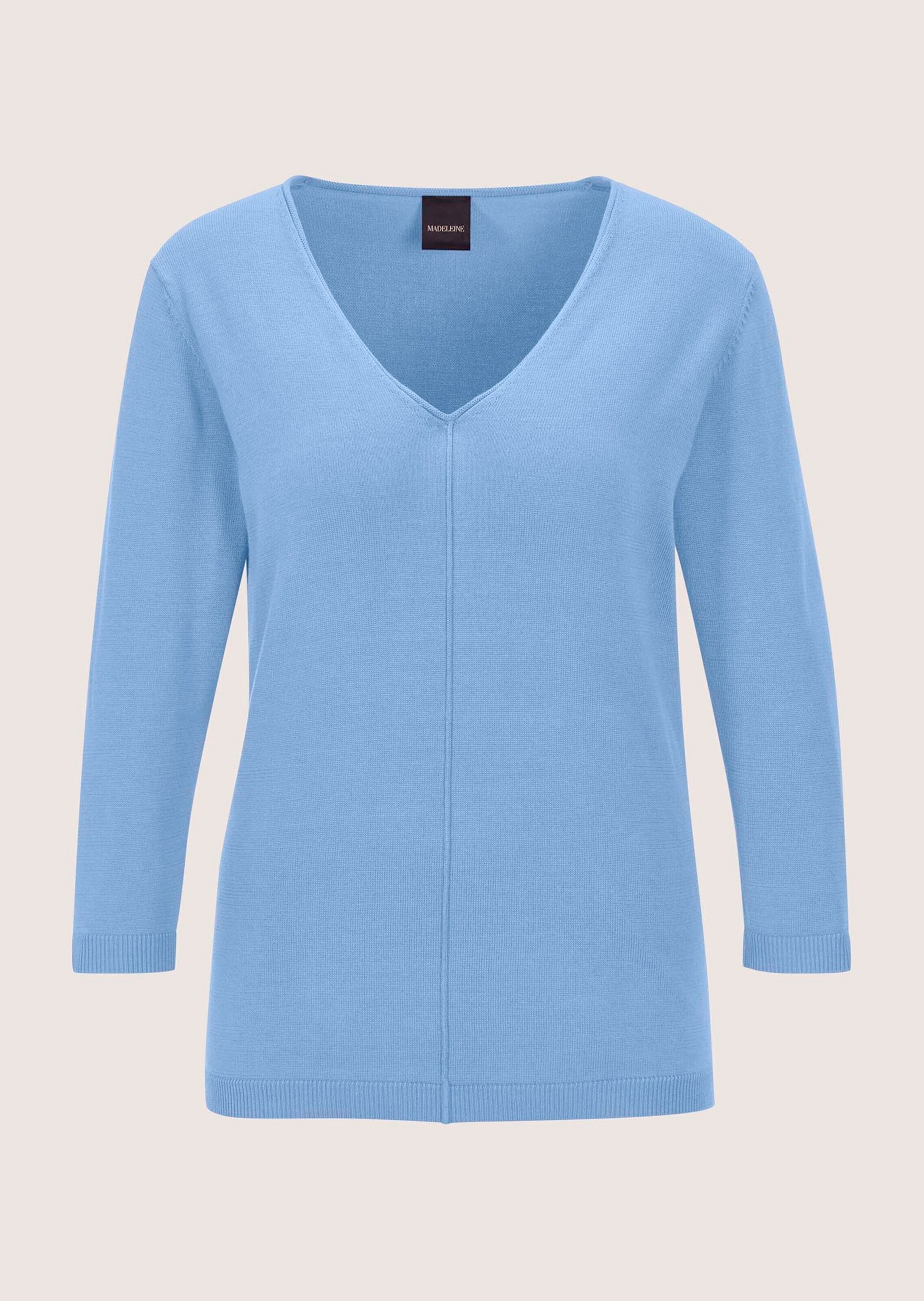MADELEINE Longpullover »Strickpullover Schlichter Baumwollpullover mit V-Ausschnitt«