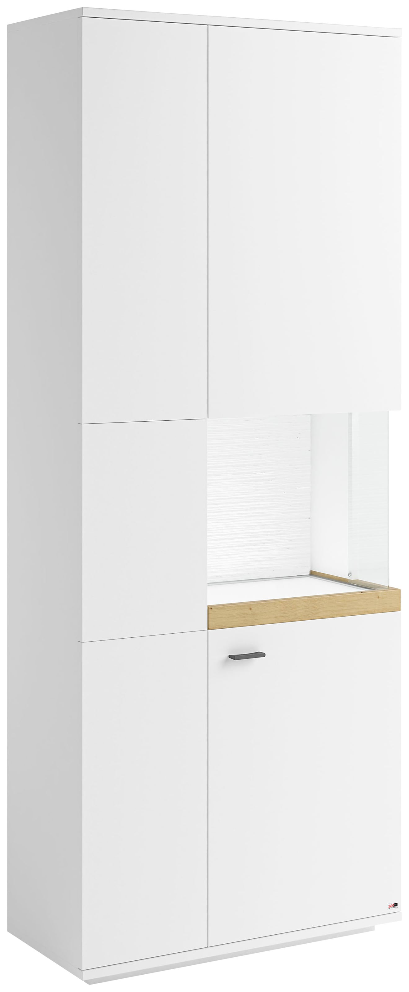 set one by Musterring Glasvitrine »Lancaster«, Farben weiß oder grau mit Eicheabsetzung, mit LED-Beleuchtung