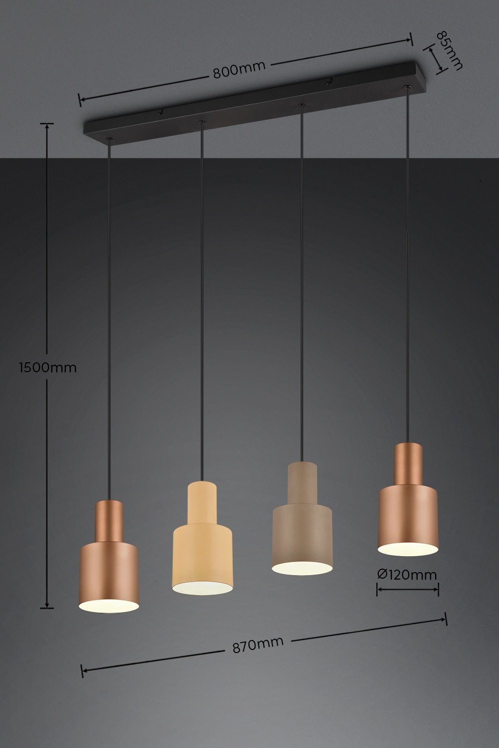 TRIO Leuchten Pendelleuchte »AGUDO, Hängelampe 4-flammig exkl 4xE27 max 40W höhenverstellbar«, 4 flammig, Leuchtmittel E27 | Leuchtmittel wechselbar, mehrfarbige Lampenschirme in beige taupe & coffee, Esszimmerlampe