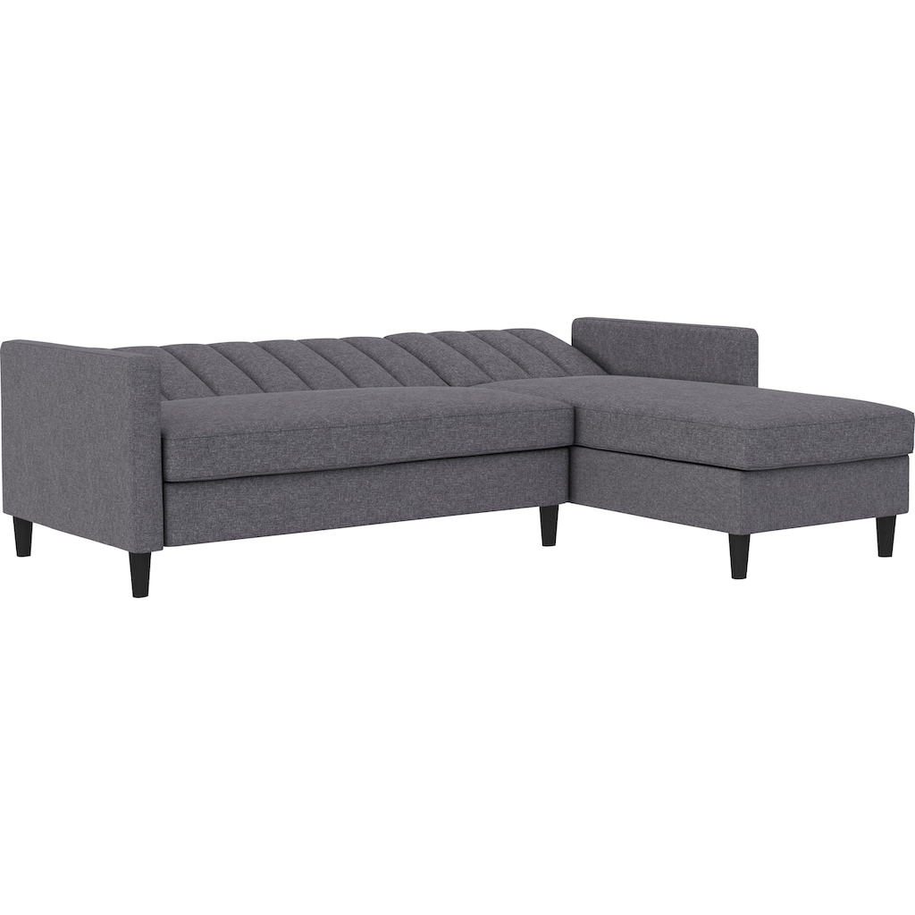 Dorel Home Ecksofa mit Schlafffunktion, Recamiere mit Stauraum beidseitig montierbar, Rückenlehne 2-teilig und 3-fach verstellbar