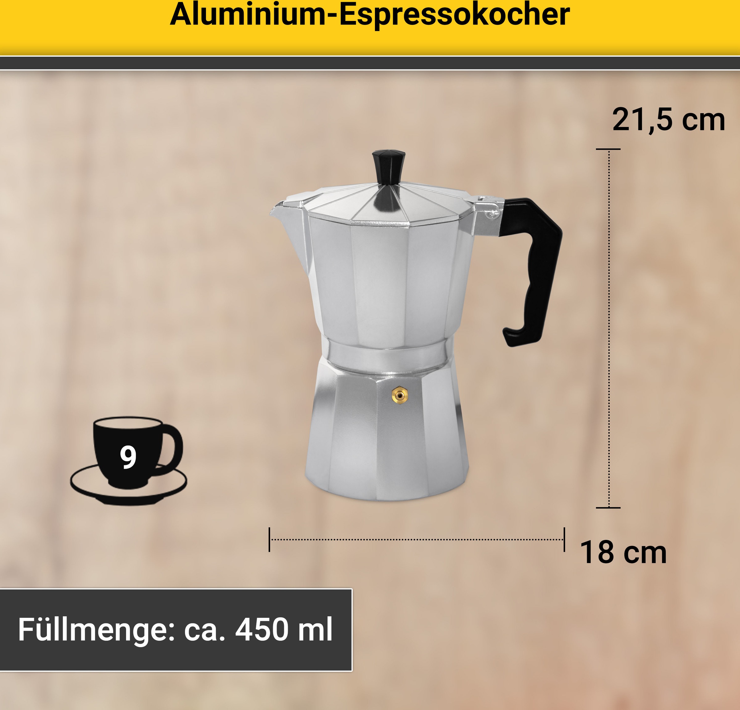 Krüger Espressokocher »Italiano«, 0,45 l Kaffeekanne, traditionell italienisch, aus Aluminium, mit Silikon-Dichtungsring