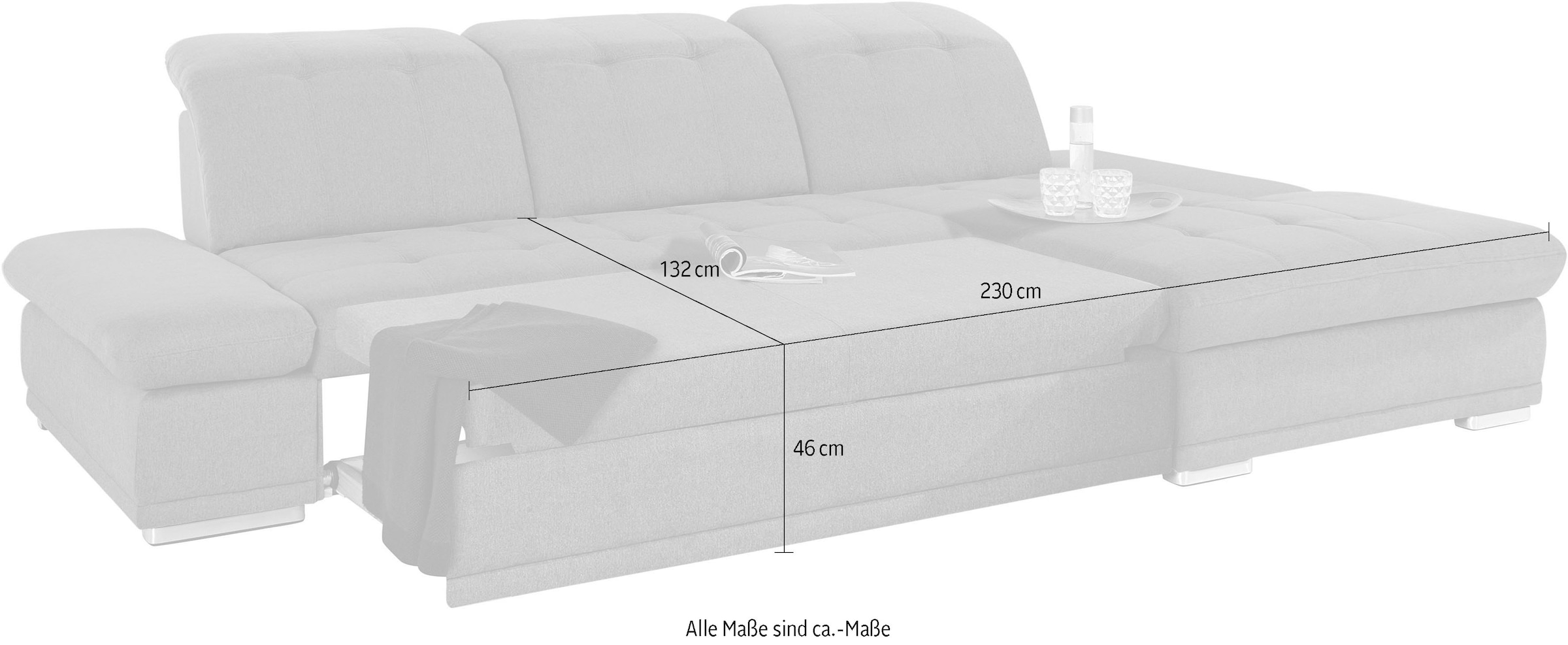 COTTA Ecksofa »Holiday L-Form mit Sitztiefen-, Armteil- und Kopfteilverstellung«, wahlweise mit Bettfunktion & Bettkasten