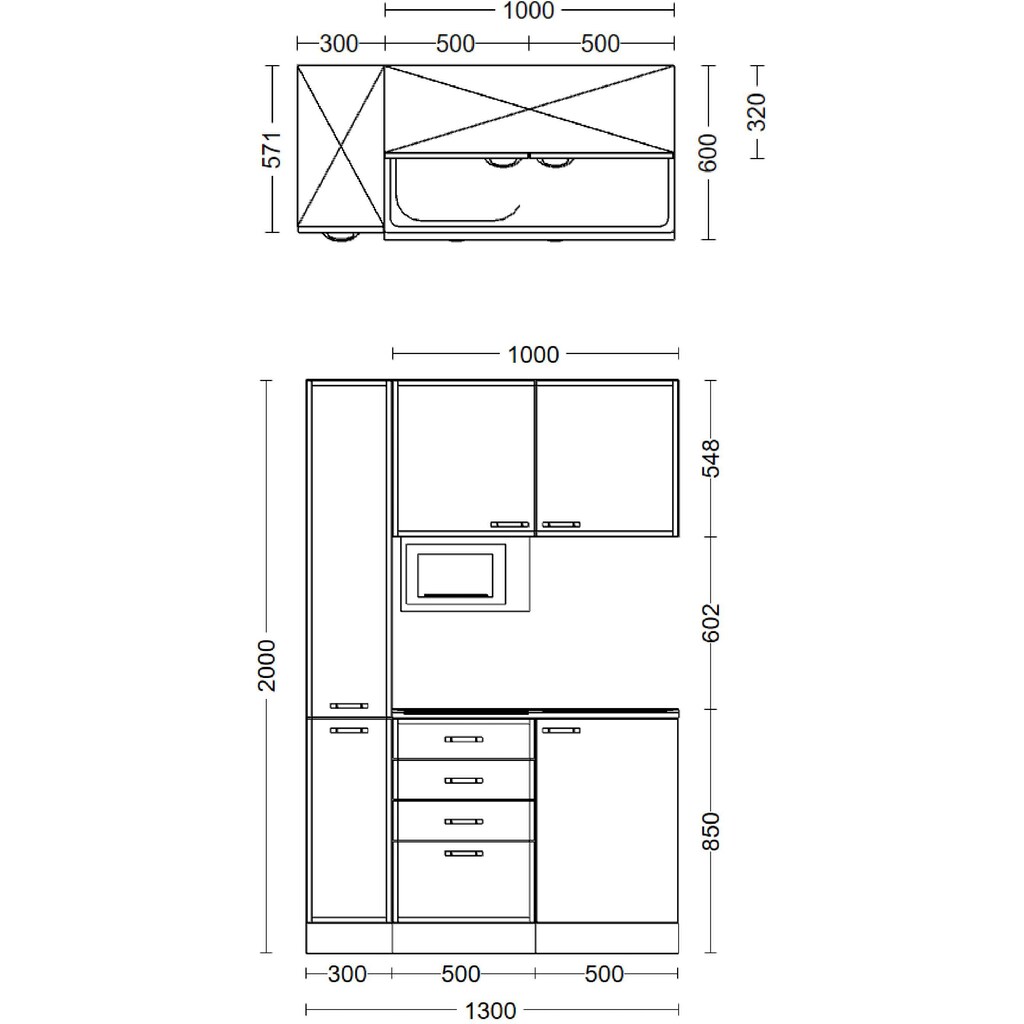 Flex-Well Küche »Oregon«, Gesamtbreite 130 cm, mit Apothekerschrank und Mikrowelle etc.