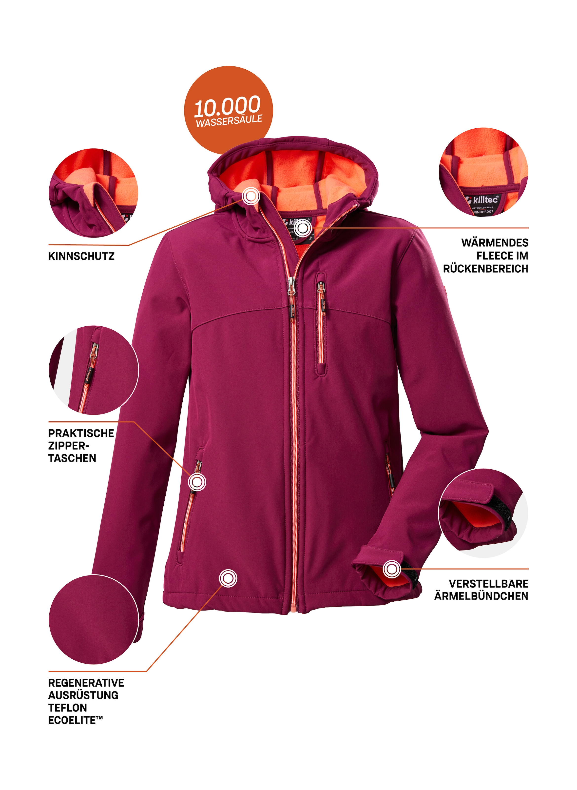 Killtec Softshelljacke »Girls Softshelljacke« Wasserabweisend, verstellbare Kapuze u Ärmel, Fleece-Innenfutter