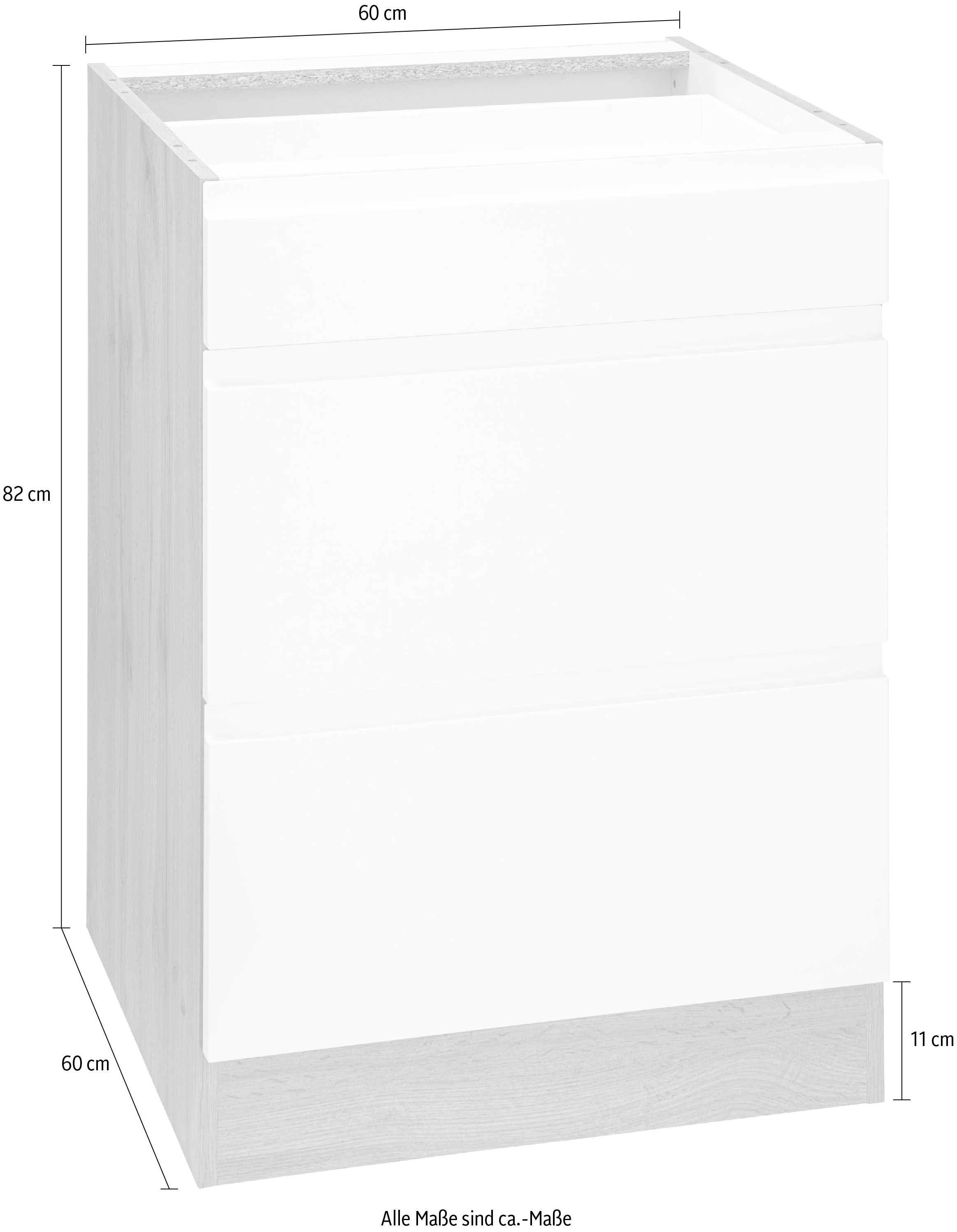 KOCHSTATION Unterschrank »KS-Bruneck« >>Bruneck<< 60 cm breit, für viel Stauraum, hochwertige MDF-Fronten
