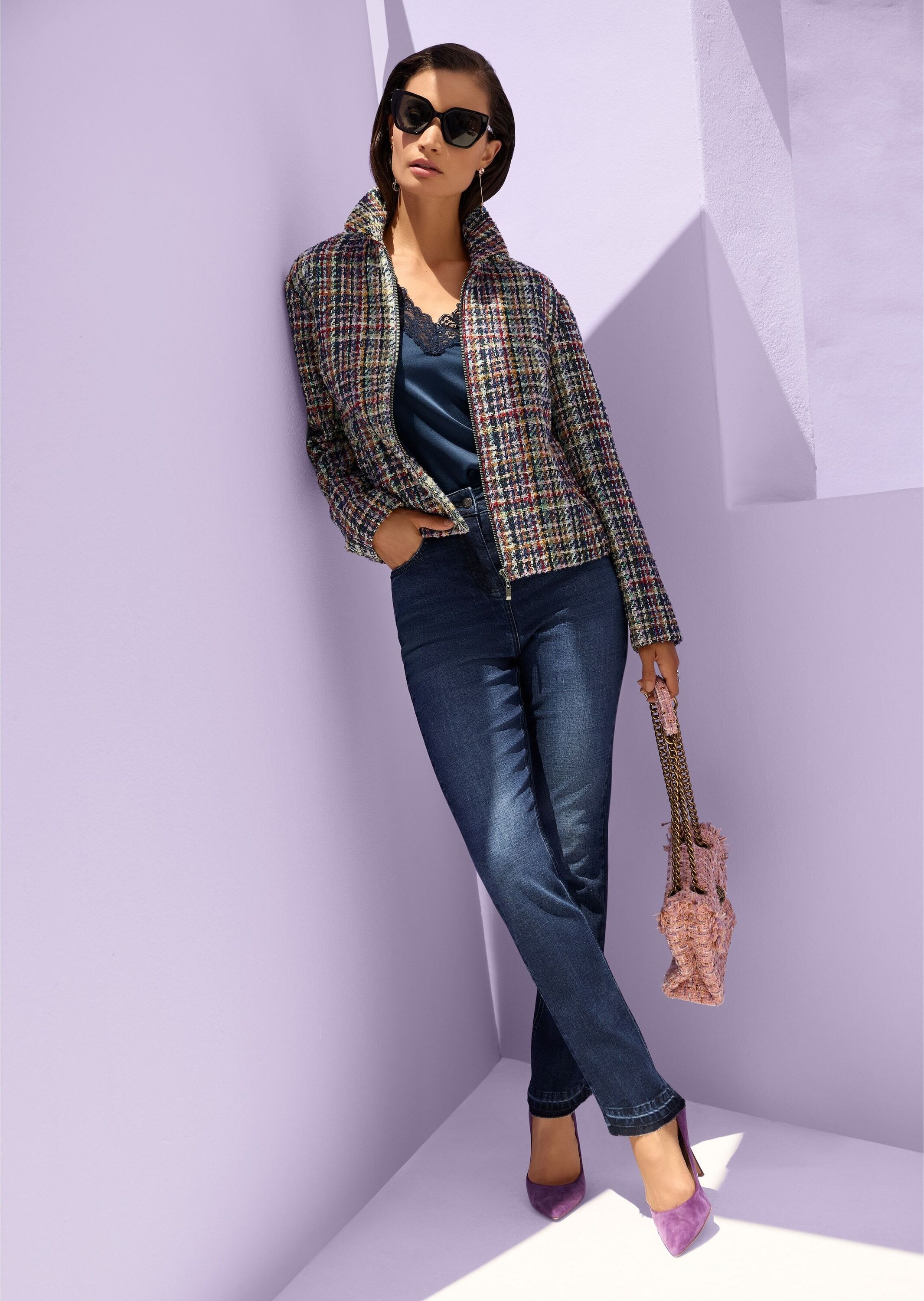 MADELEINE Jackenblazer »Tweedblazer Moderner Kurzblazer mit Zipper« Edler Multicolour-Tweed