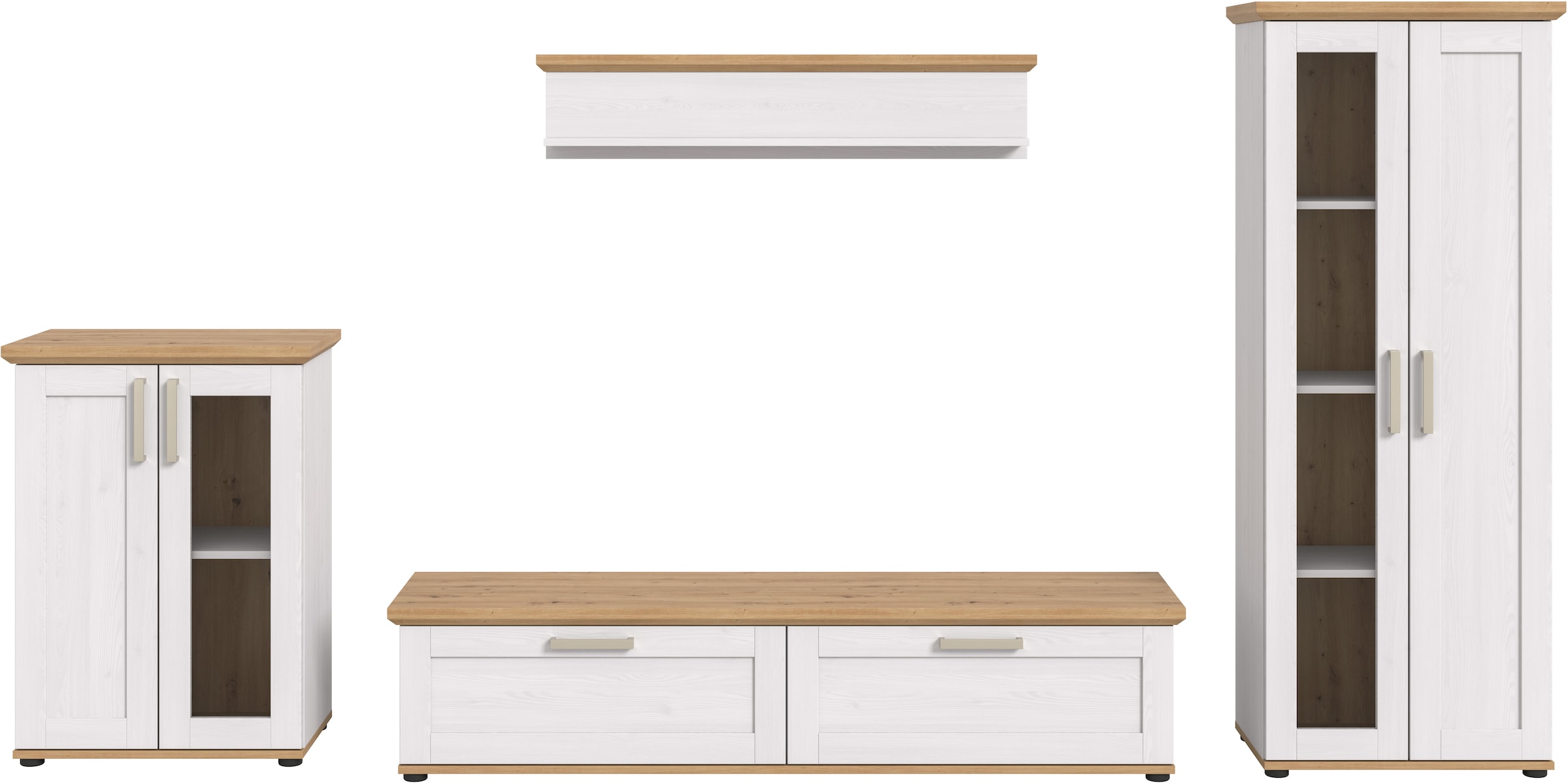 Home affaire Wohnwand »Cosenza«, (Set, 4 St.), Cosenza, Breite: 336 cm,2xVitrine,Lowboard, Wandboard