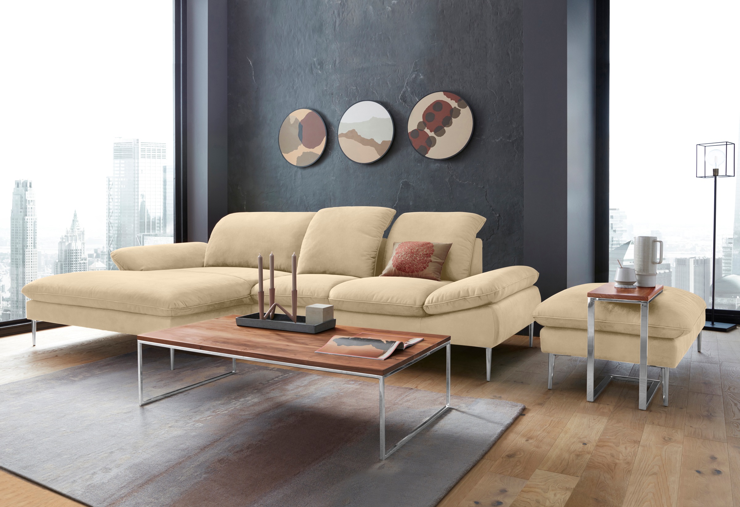 W.SCHILLIG Hocker »enjoy&MORE«, Füße Chrom glänzend, Breite 106 cm