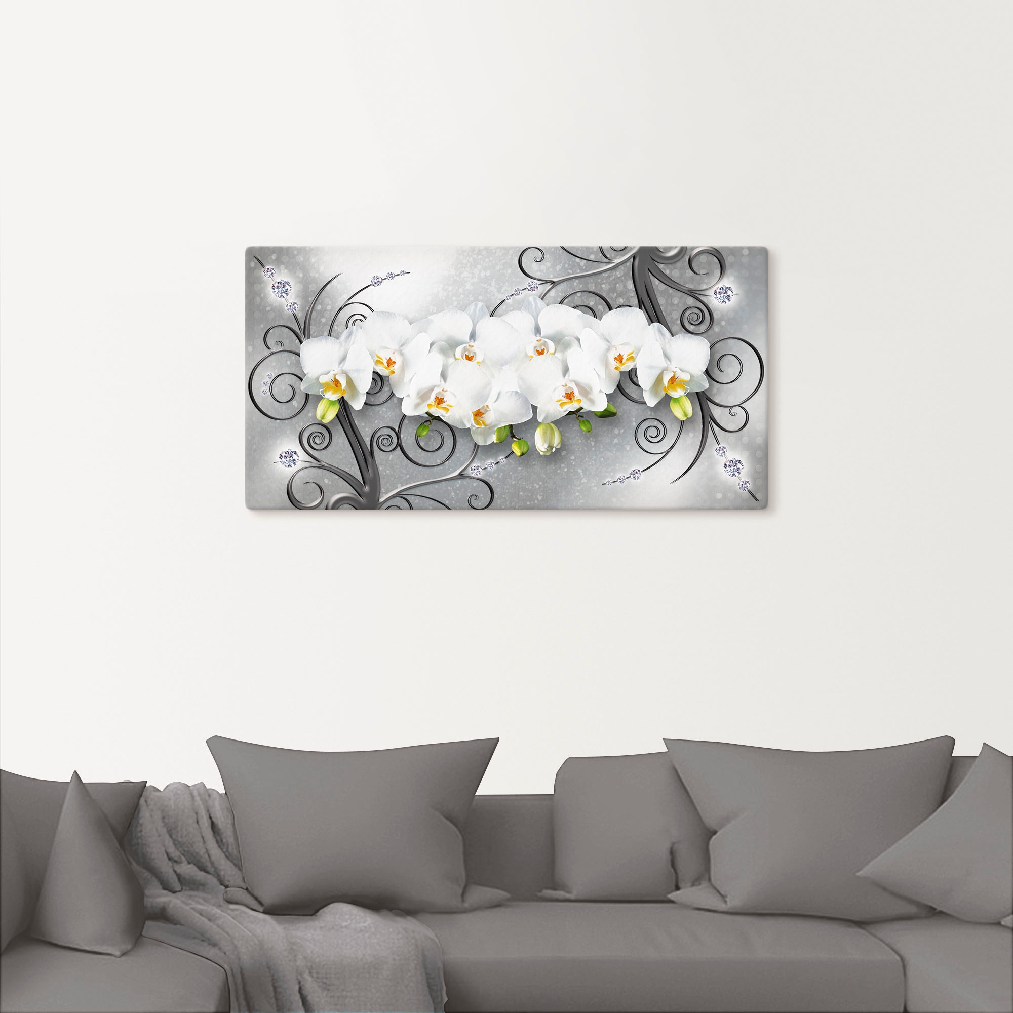 Artland Wandbild »weiße Orchideen auf Ornamenten«, Blumenbilder, (1 St.), als Alubild, Outdoorbild, Leinwandbild, Poster, Wandaufkleber