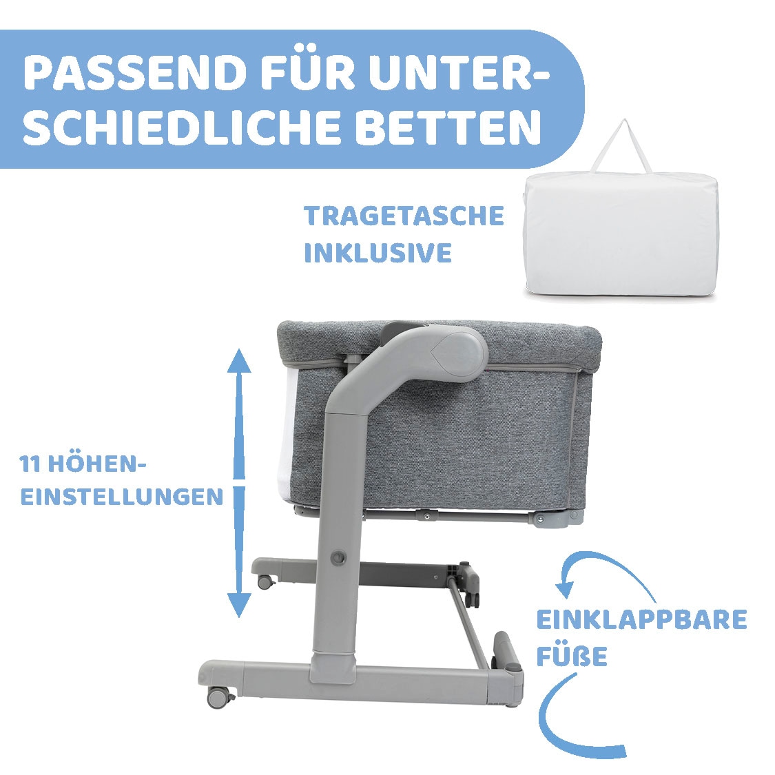 Chicco Beistellbett »Next2Me Magic Evo Dark Grey«, mit Schaukelmodus; inklusive Transporttasche