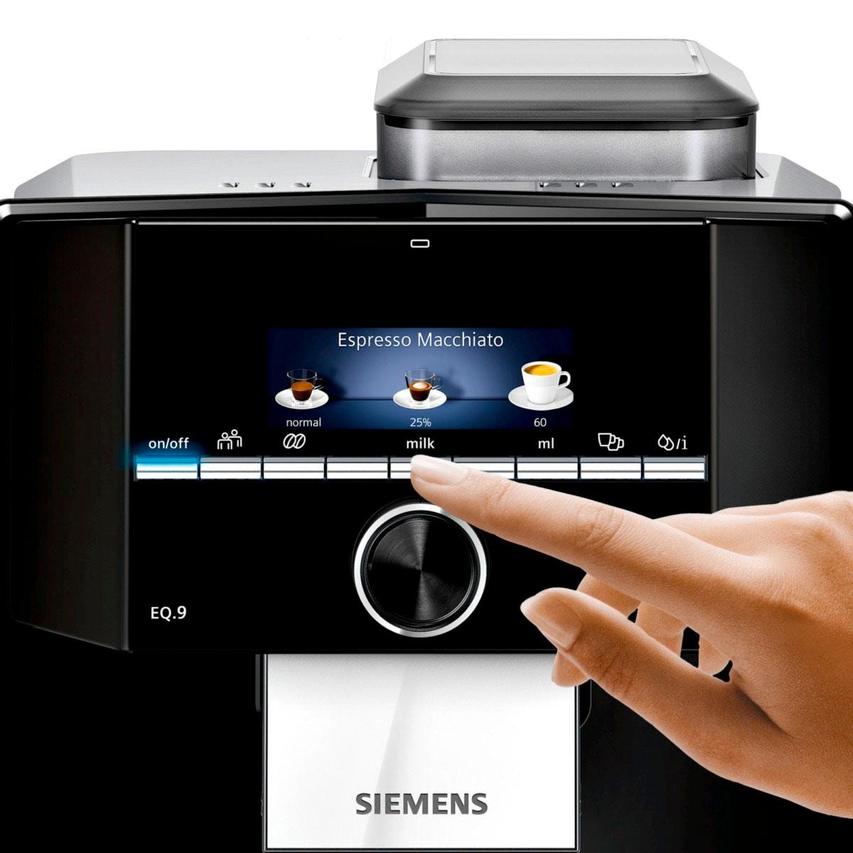 SIEMENS Kaffeevollautomat »EQ.9 s300 TI923509DE, schwarz/Edelstahl«, extra leise, autom. Milchsystem-Reinigung, bis zu 6 Profile