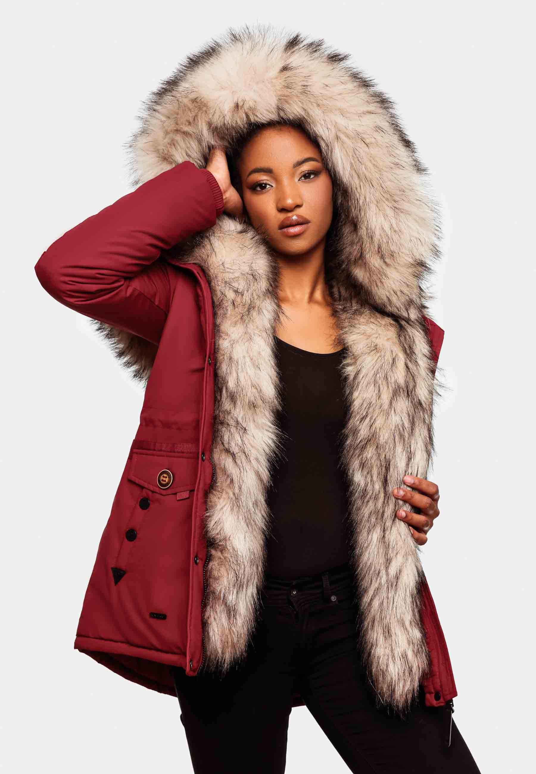 Navahoo Wintermantel »Wintermantel Sweety«, Winterparka mit 2 Kunstpelz-Kapuzen