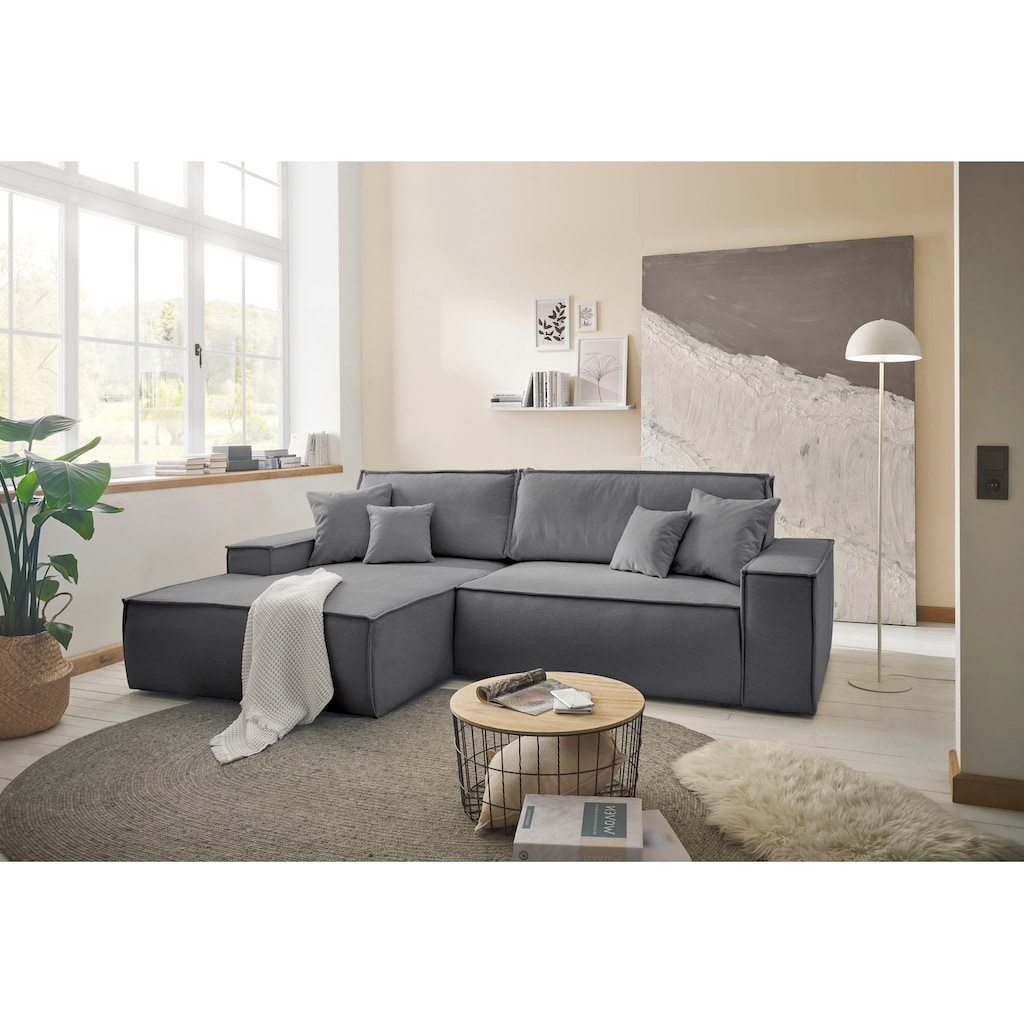 andas Ecksofa »Finnley Schlafsofa 267 cm in Bouclé u. Struktur fein«