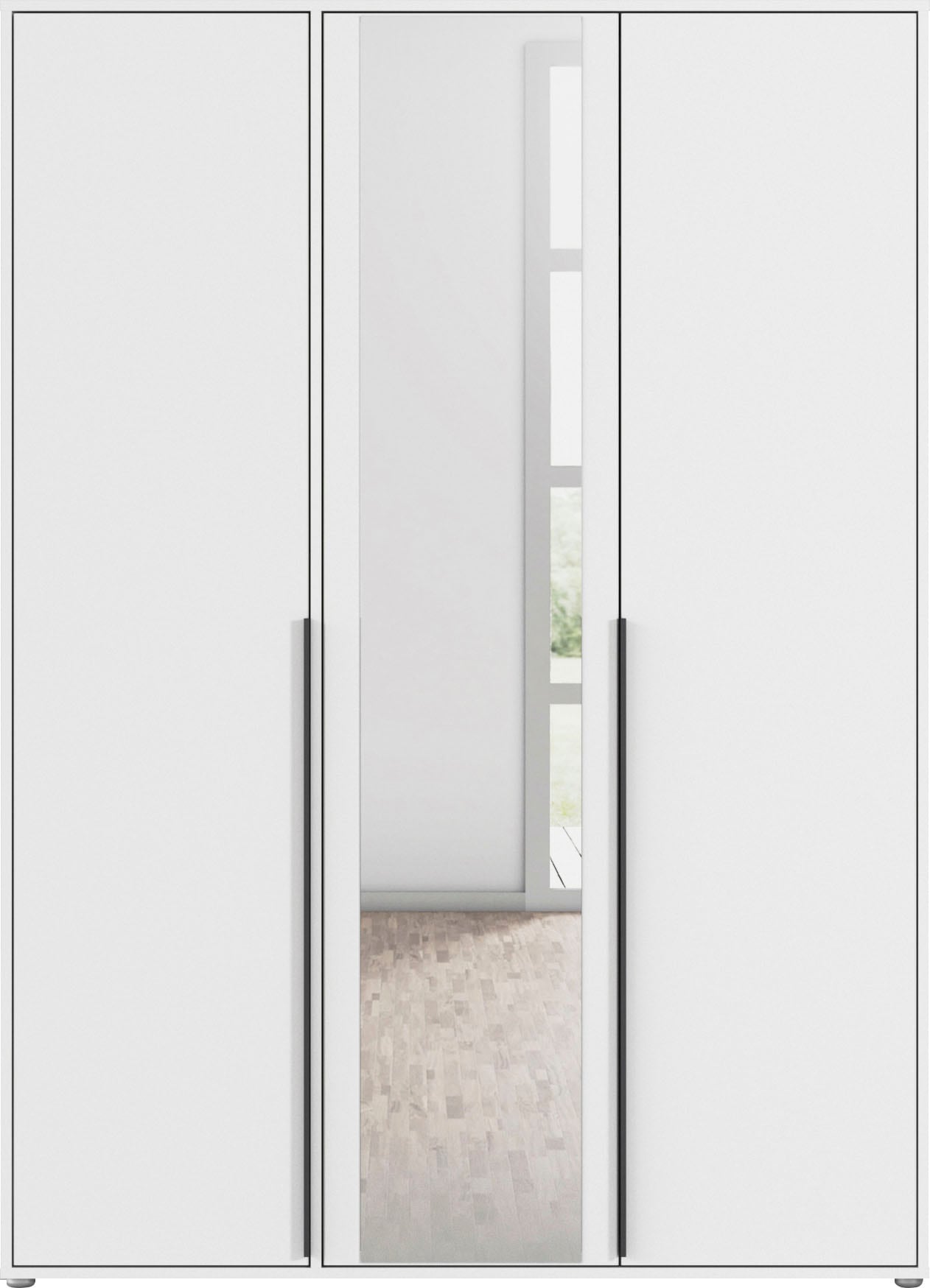 rauch Drehtürenschrank »Kleiderschrank Schrank Garderobe Wäscheschrank NAGATA mit Spiegel«, (in 3 verschiedenen Ausstattungen BASIC/CLASSIC/PREMIUM), und modernen Stangengriffen in Graumetallic TOPSELLER MADE IN GERMANY