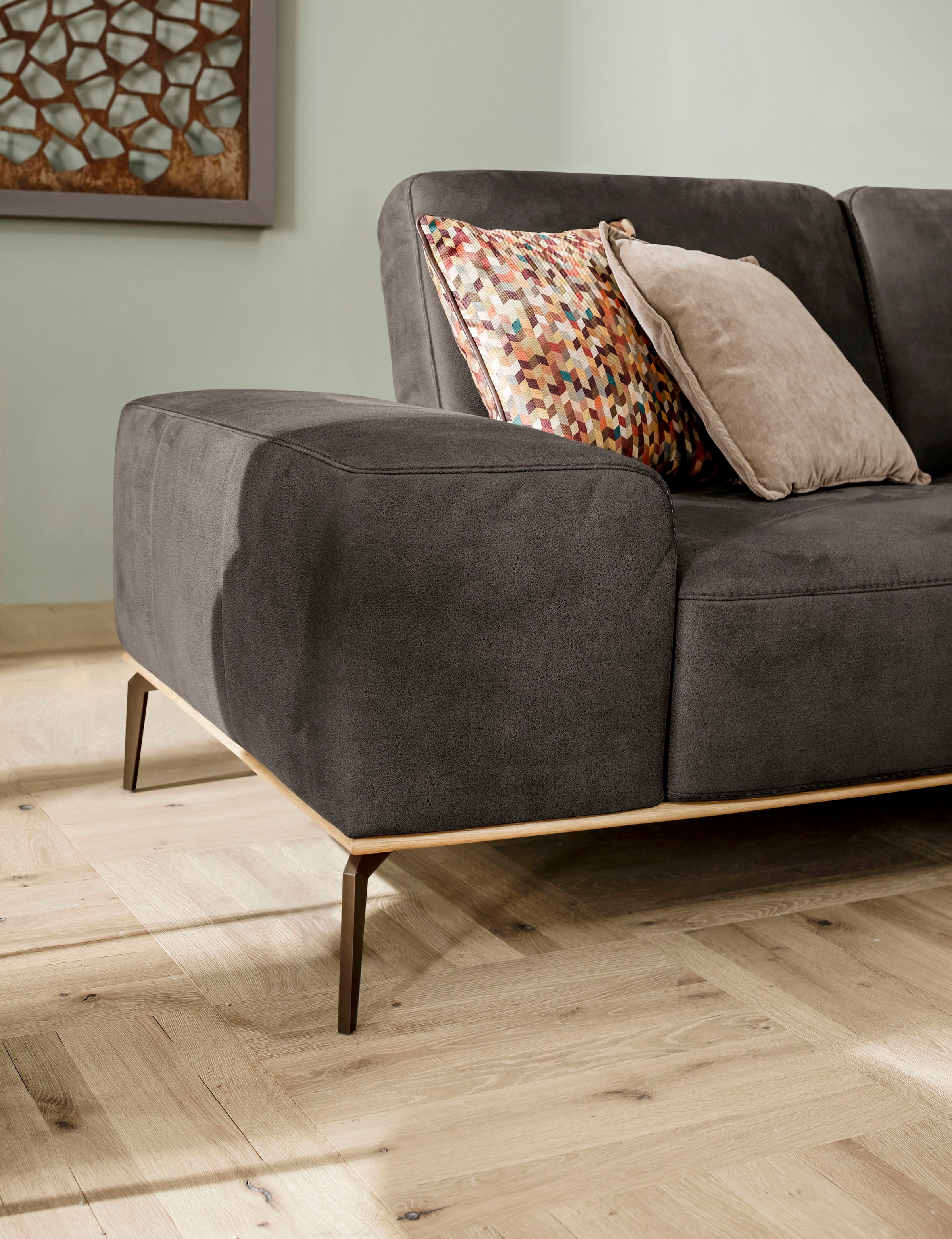 W.SCHILLIG Ecksofa »run, Designsofa mit tollem Sitzkomfort, bequem, L-Form« mit Holzsockel, Füße in Bronze pulverbeschichtet, Breite 279 cm