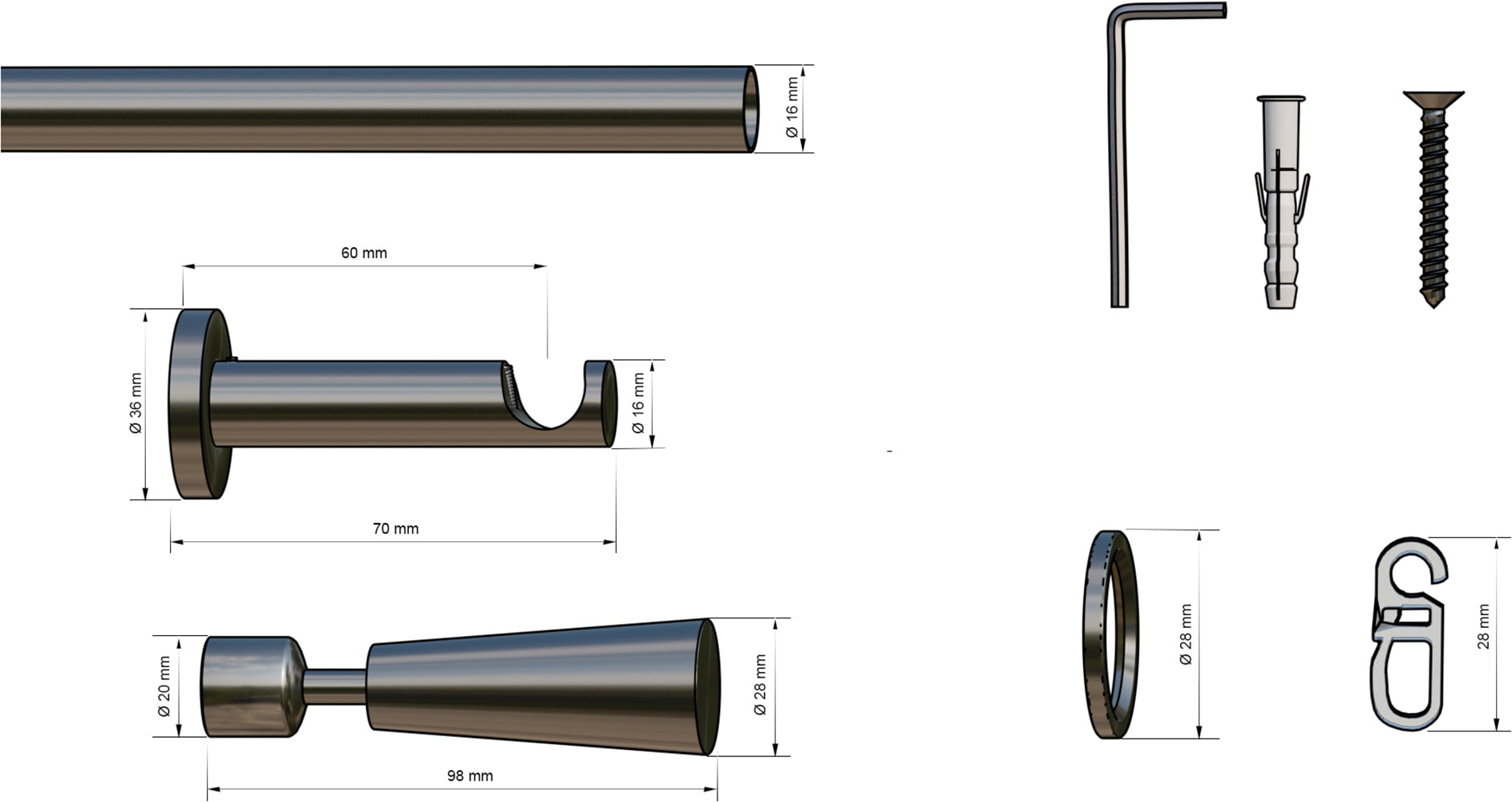 indeko Gardinenstange »Genf« Ø 16 mm 1 läufig-läufig Fixmaß Komplett-Set inkl. Ringen und Montagematerial
