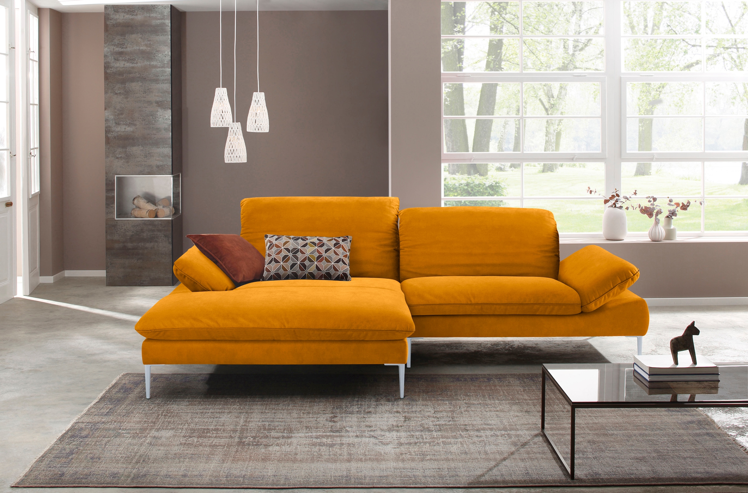 W.SCHILLIG Ecksofa »enjoy&MORE, mit tollem Sitzkomfort, elegant und bequem, L-Form«, mit Sitztiefenverstellung, Füße silber matt, Breite 294 cm