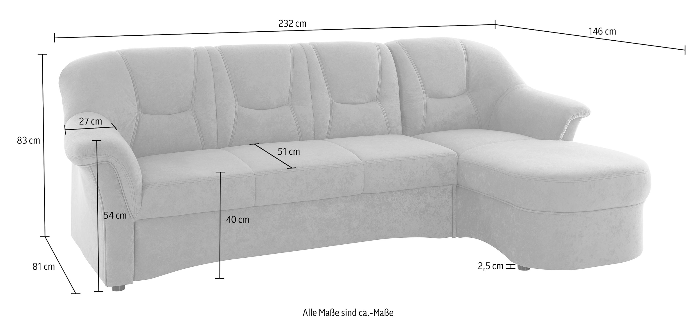 DOMO collection Ecksofa »Sarafina zeitlos und komfortabel, optional mit Federkern, L-Form«, wahlweise mit Bettfunktion