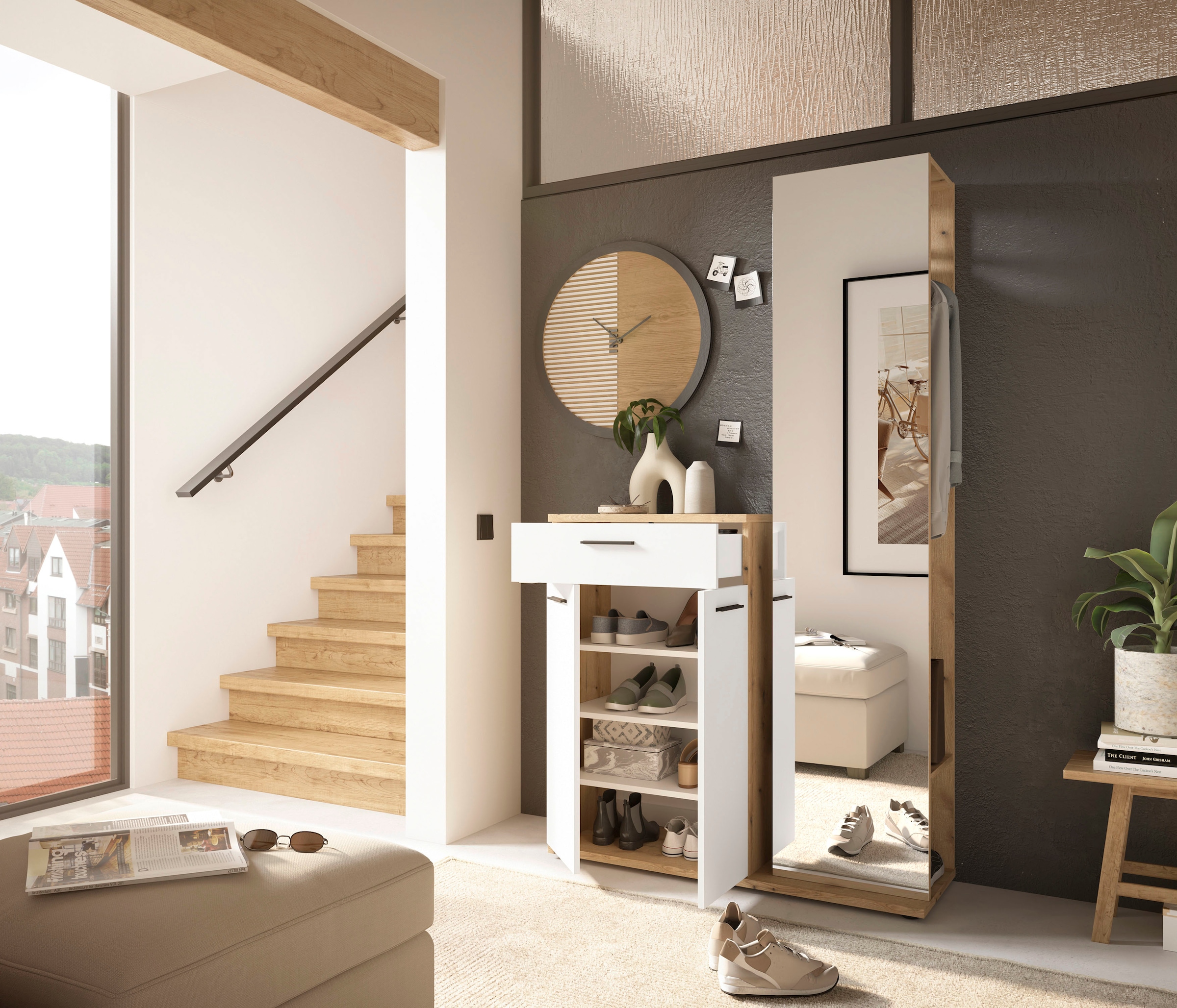 HBZ Garderoben-Set »Kompaktgarderobe, BxHxT 105x188x38 cm mit Spiegel«, (2 St.), Breite 105cm, Softclose, Melaminbeschichtet
