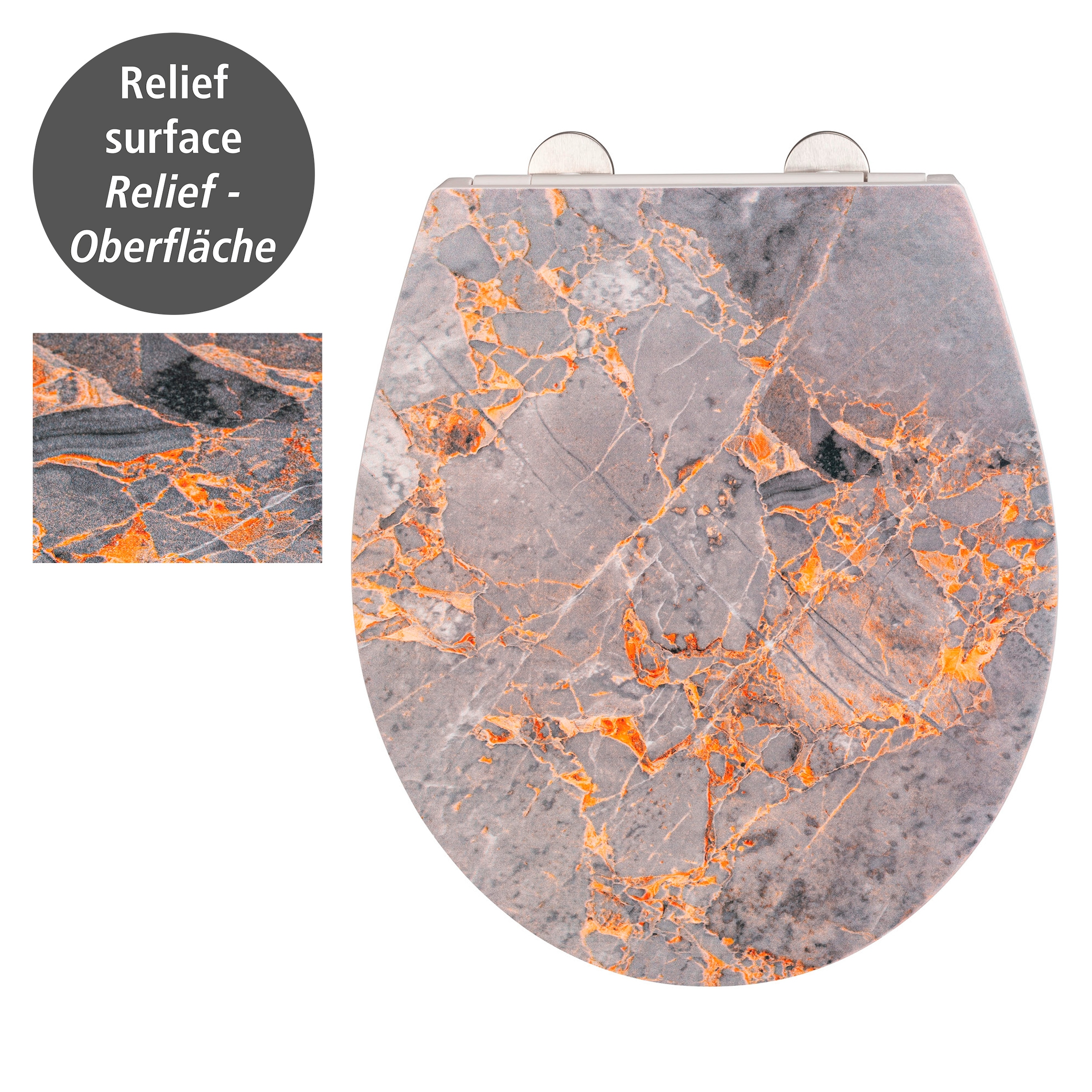 WENKO WC-Sitz »Grey Marble« mit Relief, aus antibakteriellem Duroplast