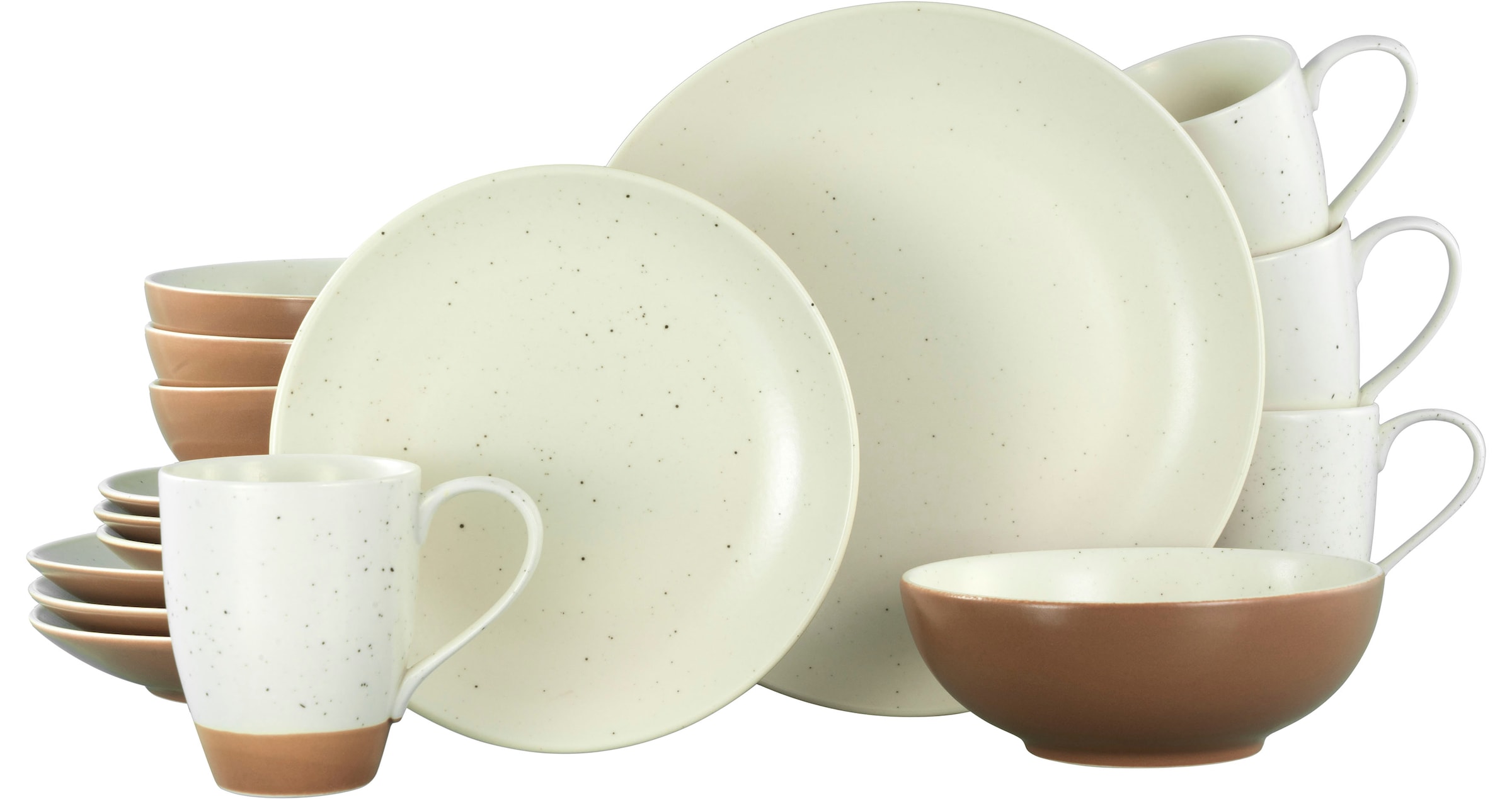 CreaTable Kombiservice »Geschirr-Set Sand Dunes«, (Set, 16 tlg., Kaffeeservice und Tafelservice im Set, für 4 Personen), Service, handwerklicher Töpfercharakter, 16 Teile, für 4 Personen