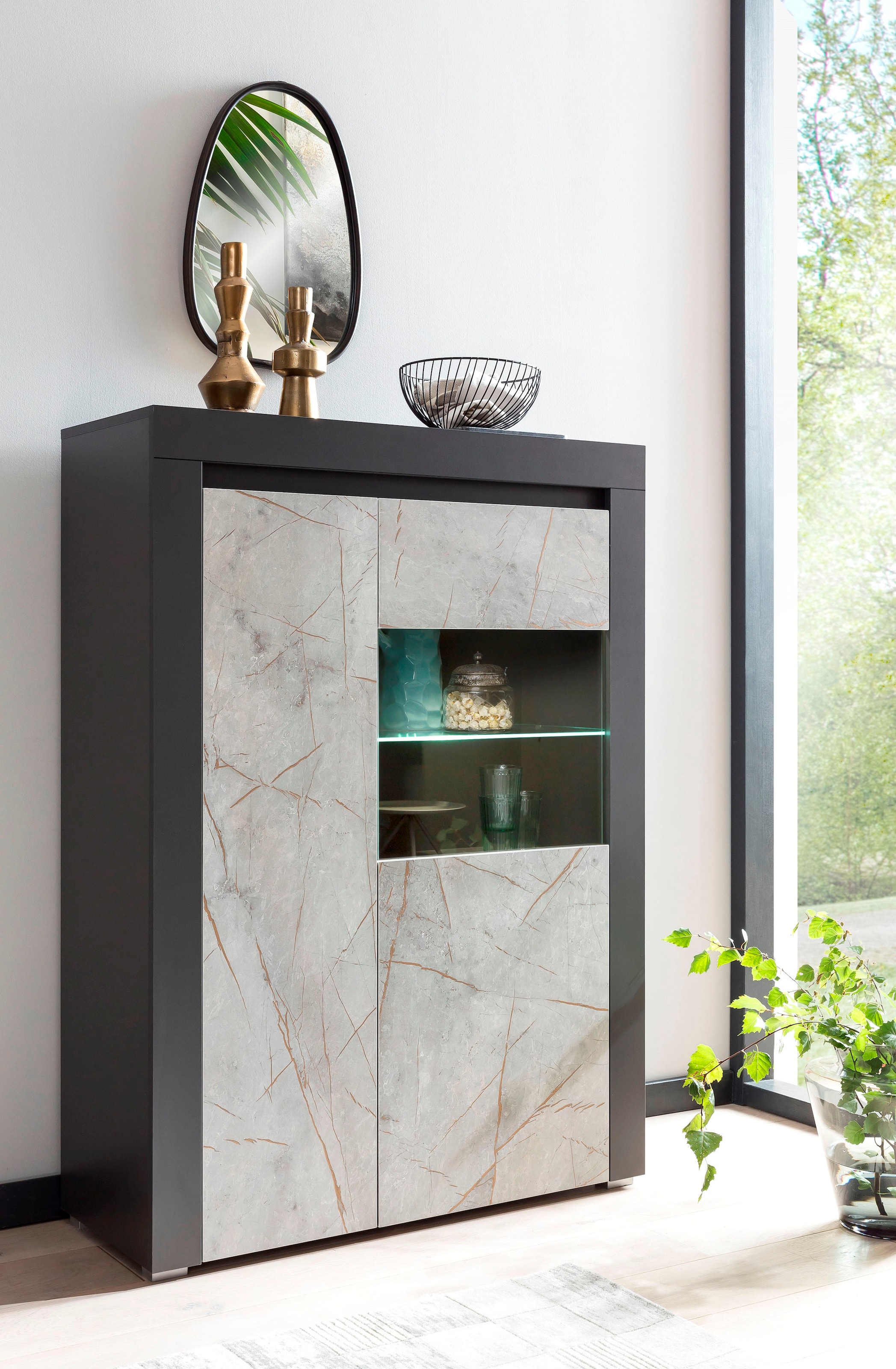 Home affaire Vitrine »Stone Marble«, mit einem edlen Marmor-Optik Dekor,  Breite 95 cm auf Rechnung bestellen