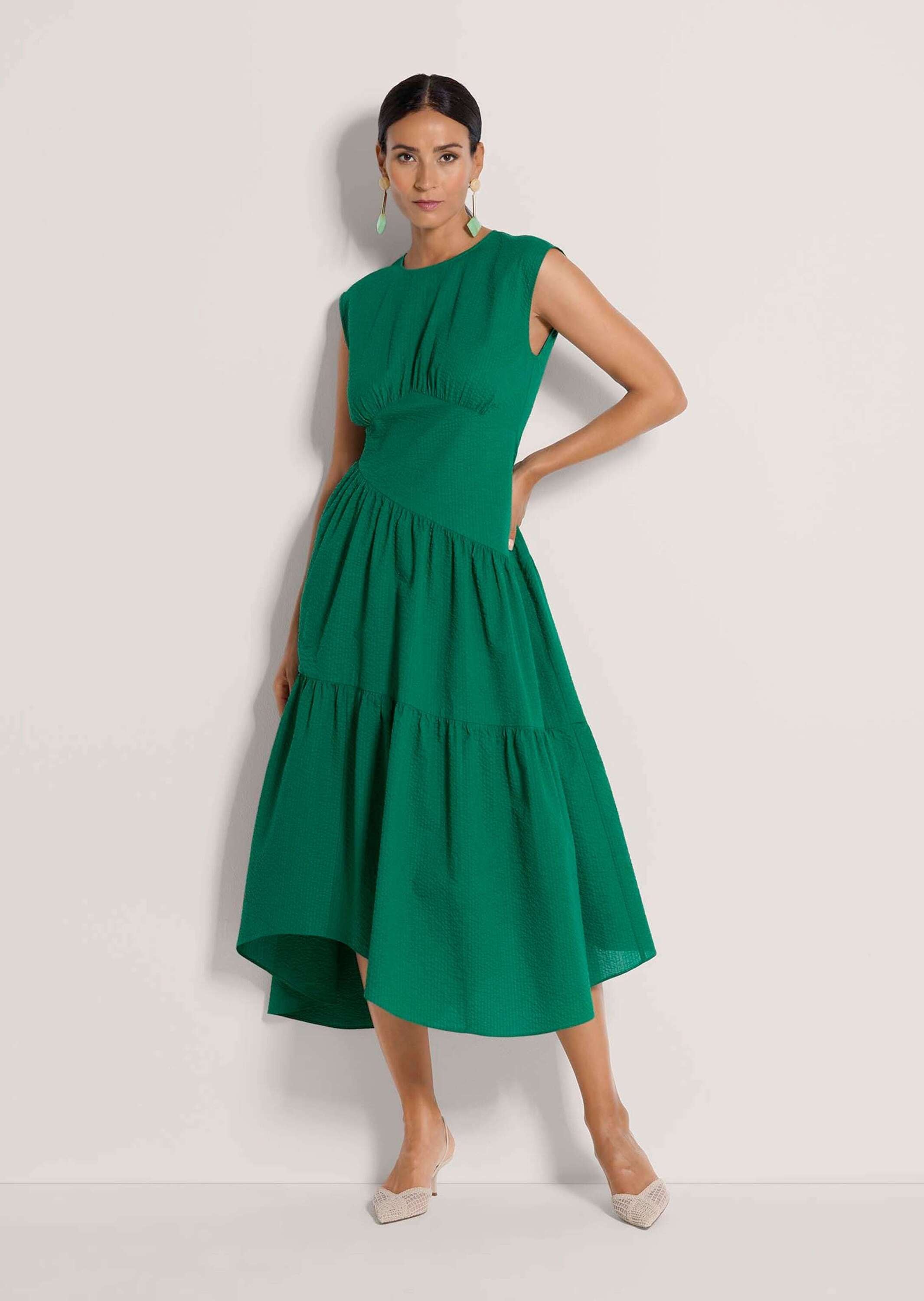 MADELEINE Midikleid »Midikleid Baumwollkleid mit Stufenrock« Kleid mit asymetrischen Stufenrock und modernen Teilungsnähten